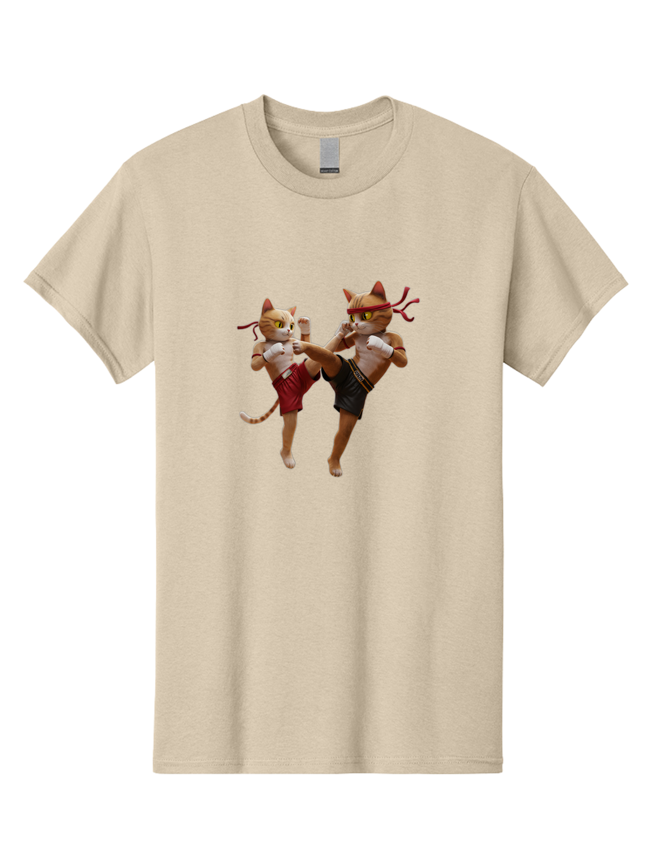 Muay-Thai-Cats Men'S Graphic Tee, 100% Cotton, Comfortable Casual Summer Wear, Machine Washable, Cartoon Cats Fighting, Martial Arts, Muay Thai, Boxing Cats, Anthropomorphic Cats, Action Pose, Dynamic Scene, Funny Cats, Cat Fight, Bae560