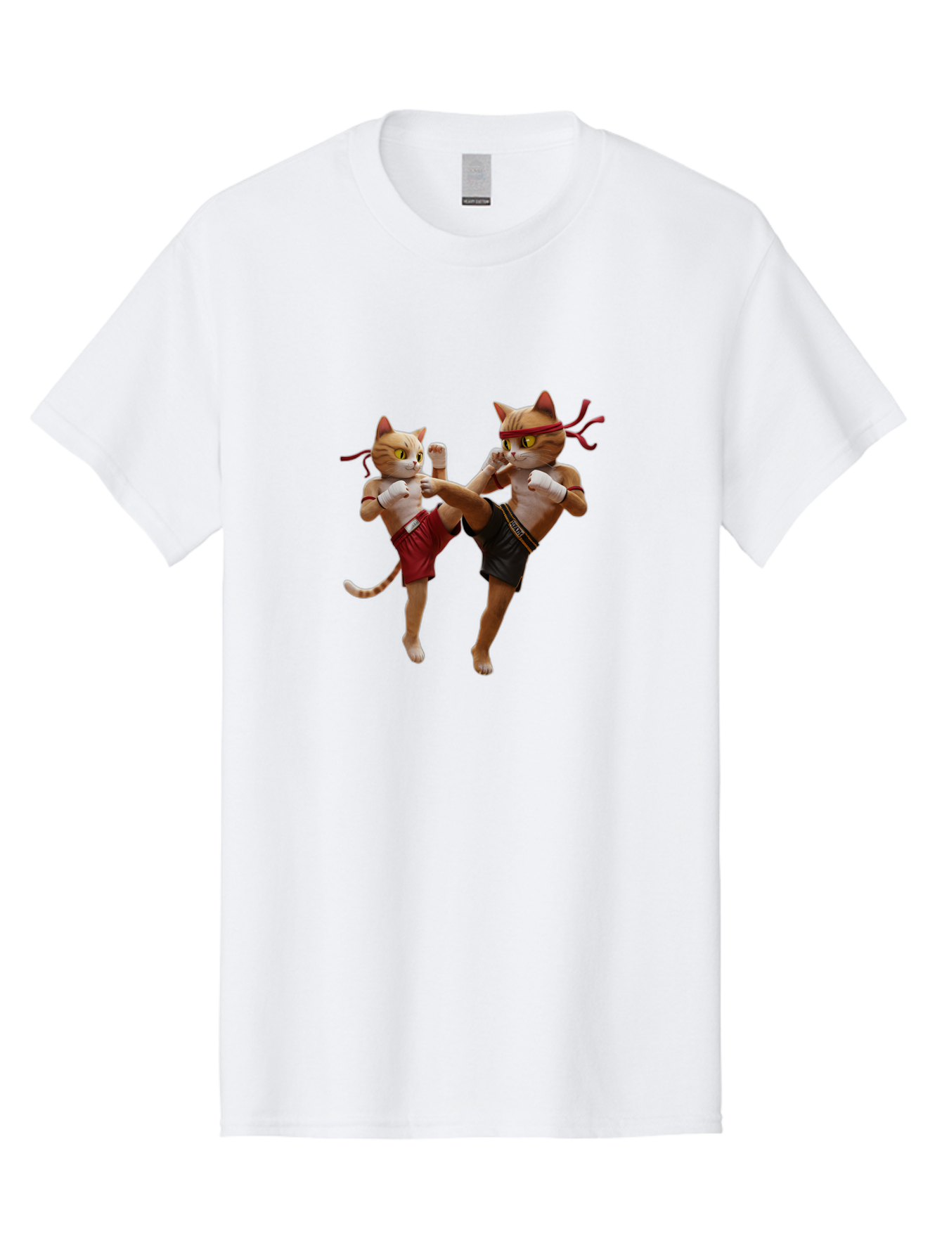 Muay-Thai-Cats Men'S Graphic Tee, 100% Cotton, Comfortable Casual Summer Wear, Machine Washable, Cartoon Cats Fighting, Martial Arts, Muay Thai, Boxing Cats, Anthropomorphic Cats, Action Pose, Dynamic Scene, Funny Cats, Cat Fight, Bae560