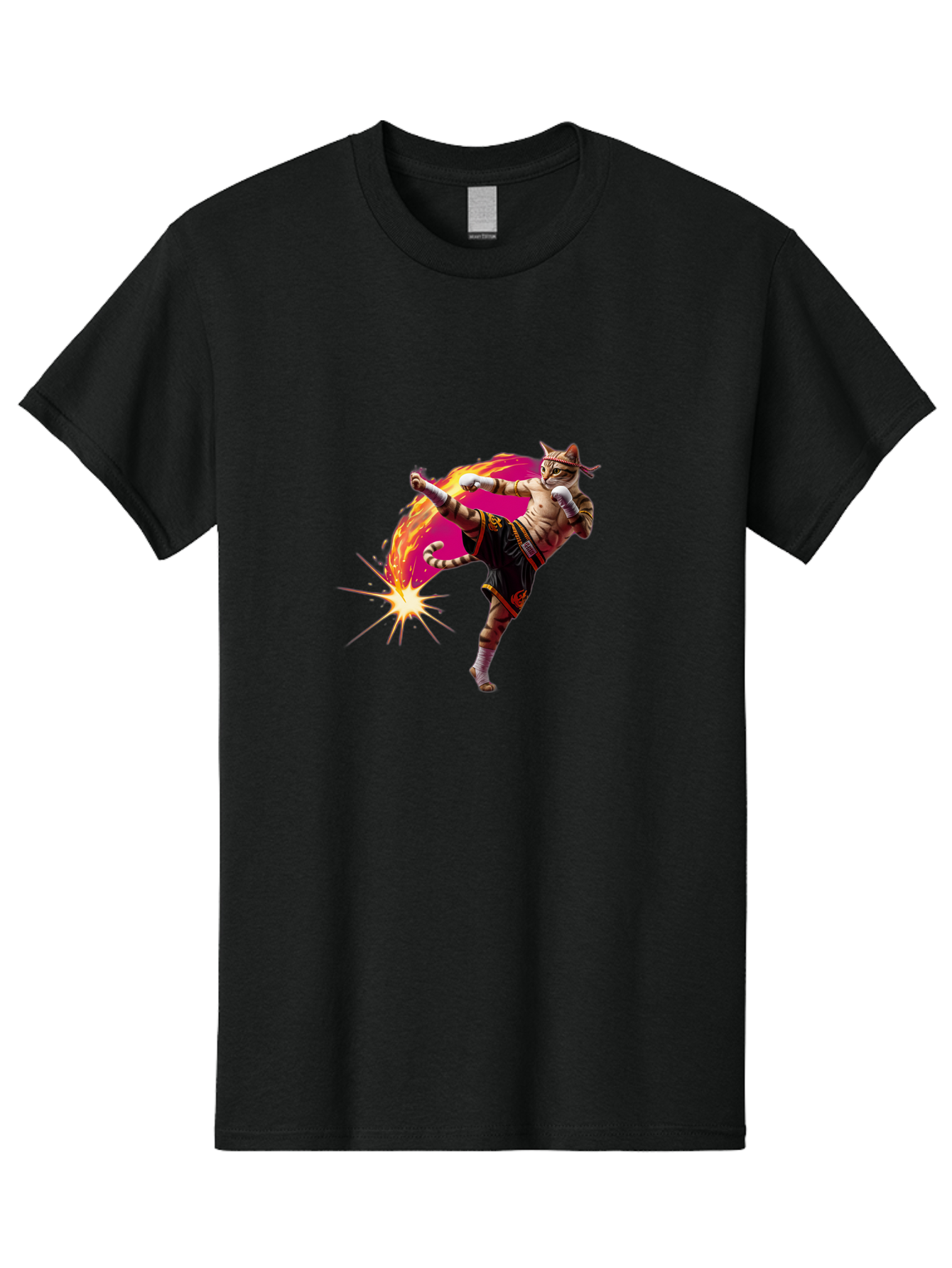 Muay-Thai-Kick Men'S Graphic Tee, 100% Cotton, Comfortable Casual Summer Wear, Machine Washable, Martial Arts, Kickboxing, Muay Thai Fighter, Energetic Kick, Flaming Kick, Dynamic Pose, Traditional Clothing, Warrior Spirit, Fiery Energy, Bae561