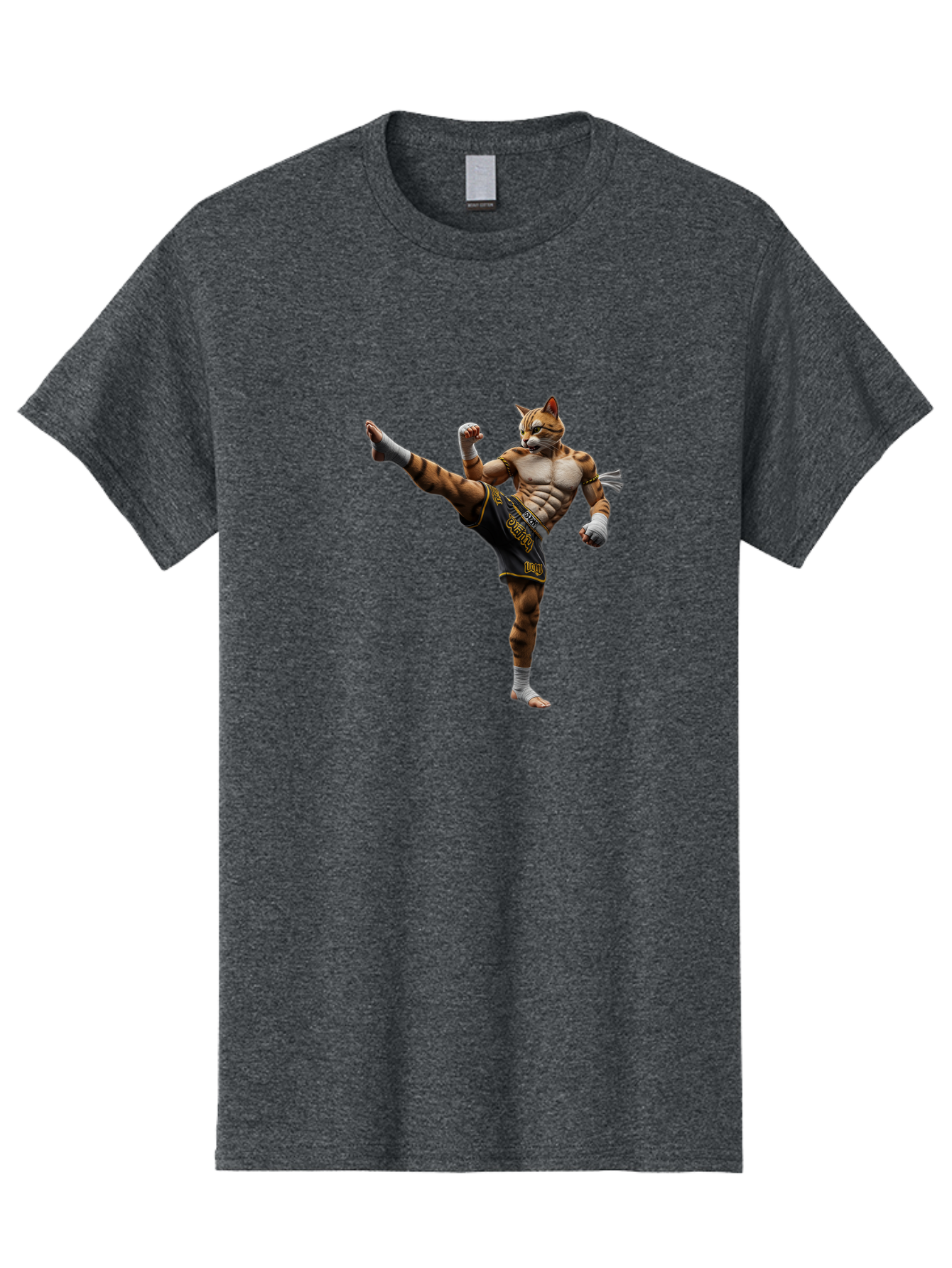 Muay-Thai-Tiger Men'S Graphic Tee, 100% Cotton, Comfortable Casual Summer Wear, Machine Washable, Cat Man In Kickboxing Pose, Muay Thai Fighter, Martial Arts, Kickboxing Stance, Action Figure, Cartoon Character, Humorous Illustration, Bae563
