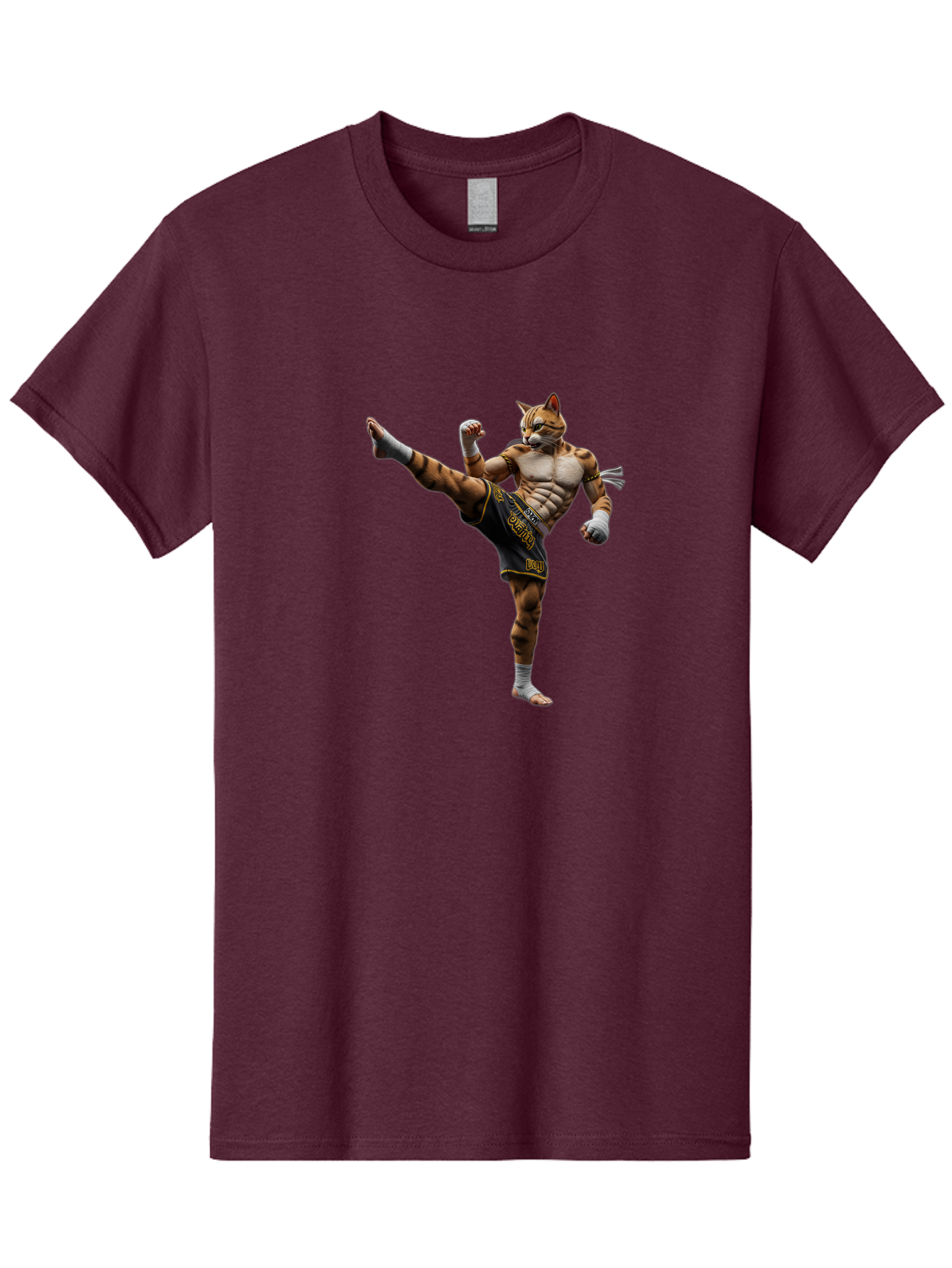 Muay-Thai-Tiger Men'S Graphic Tee, 100% Cotton, Comfortable Casual Summer Wear, Machine Washable, Cat Man In Kickboxing Pose, Muay Thai Fighter, Martial Arts, Kickboxing Stance, Action Figure, Cartoon Character, Humorous Illustration, Bae563