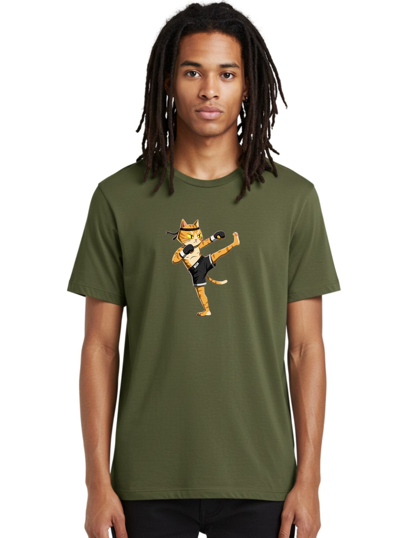 Muay Men'S Graphic Tee, 100% Cotton, Comfortable Casual Summer Wear, Machine Washable, Cartoon Cat, Muay Thai Fighter, Martial Arts, Kickboxing, Fighting Stance, Boxing Gloves, Muay, Ninja, Thai Boxing Bae564