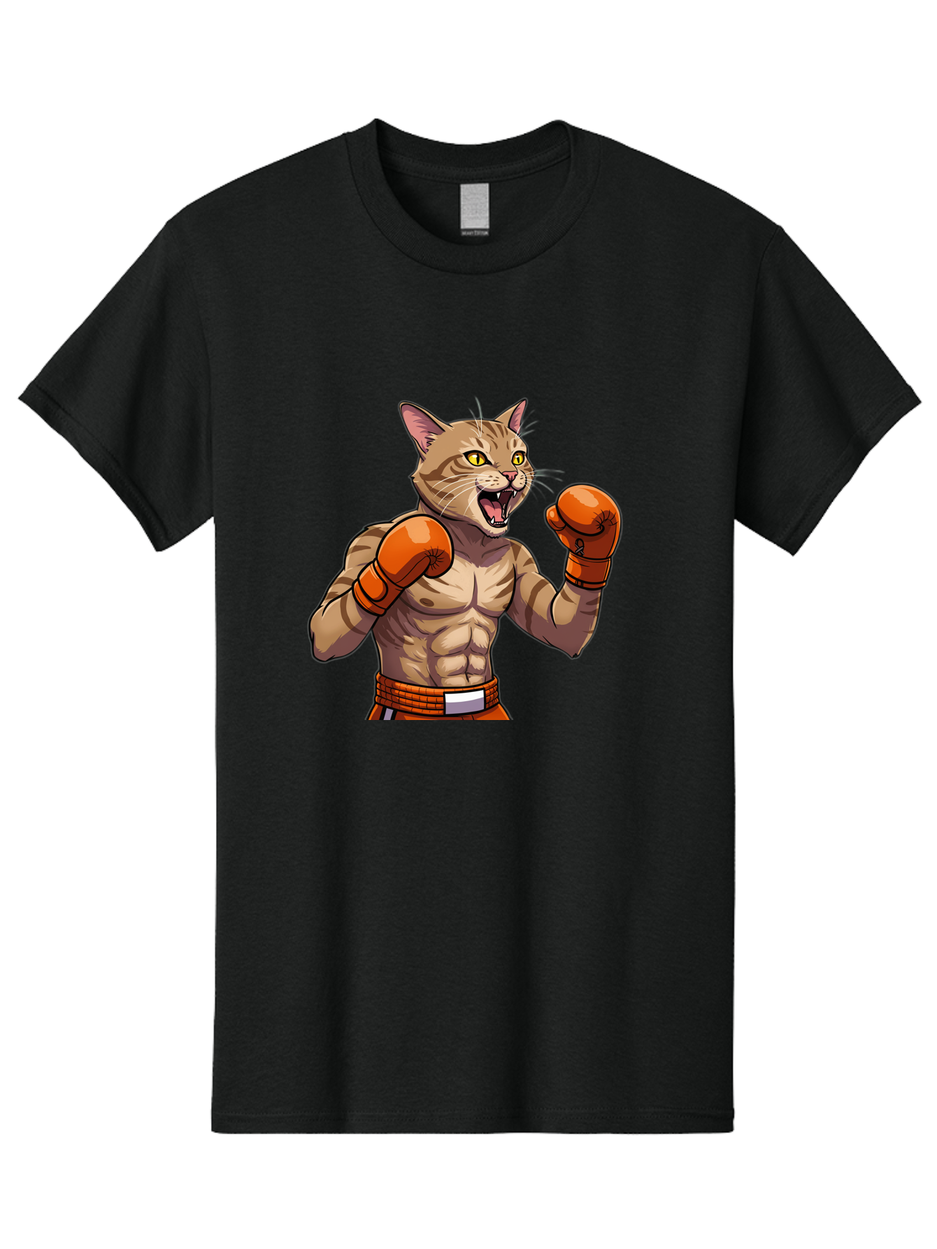 Muscle-Cat-Boxer Men'S Graphic Tee, 100% Cotton, Comfortable Casual Summer Wear, Machine Washable, Cartoon Muscular Cat, Boxing Gloves, Fierce Expression, Strong Physique, Funny Animal, Cartoon Character, Feline Boxer, Comic Art, Bae566