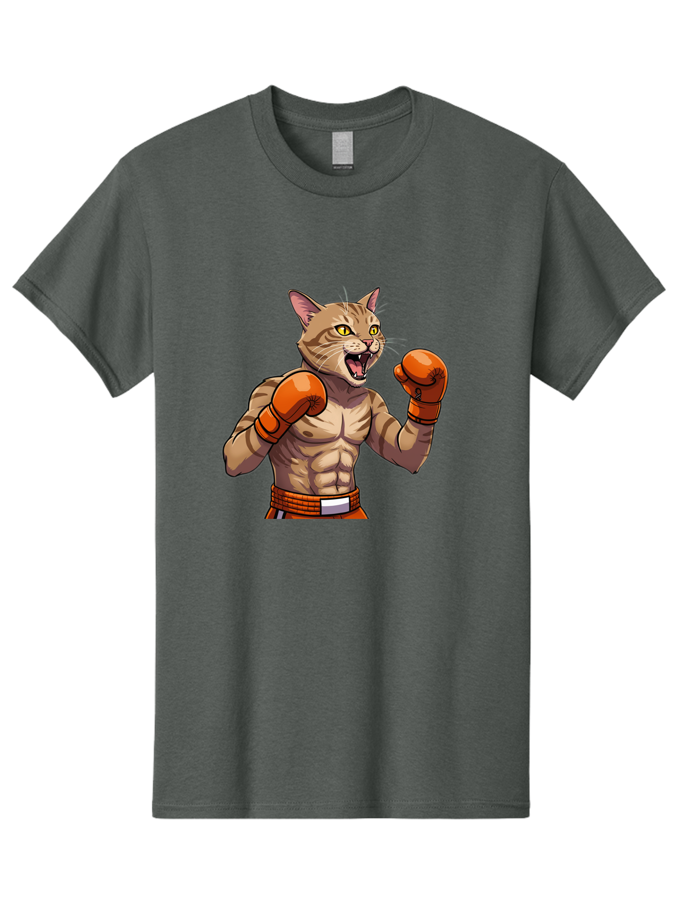 Muscle-Cat-Boxer Men'S Graphic Tee, 100% Cotton, Comfortable Casual Summer Wear, Machine Washable, Cartoon Muscular Cat, Boxing Gloves, Fierce Expression, Strong Physique, Funny Animal, Cartoon Character, Feline Boxer, Comic Art, Bae566