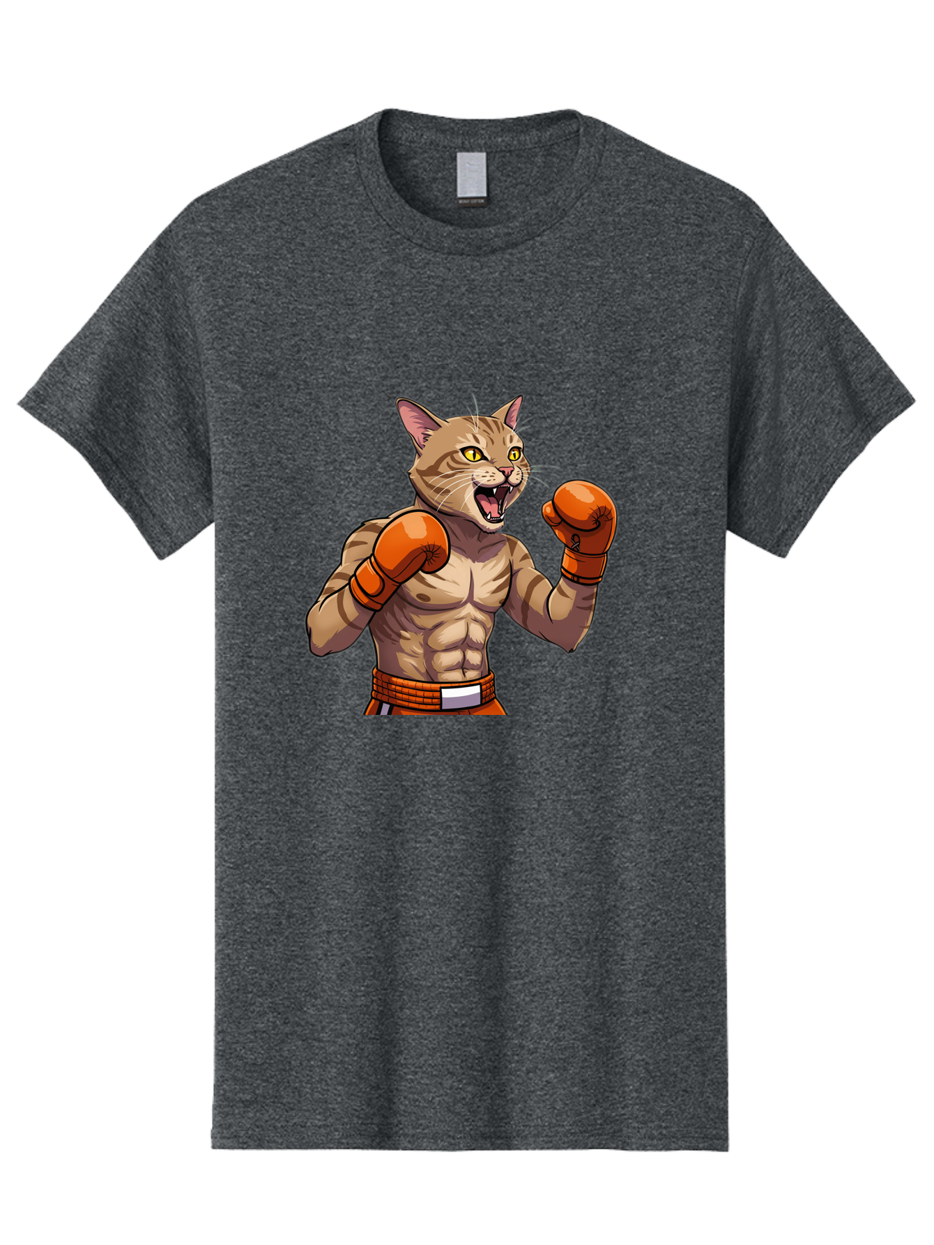 Muscle-Cat-Boxer Men'S Graphic Tee, 100% Cotton, Comfortable Casual Summer Wear, Machine Washable, Cartoon Muscular Cat, Boxing Gloves, Fierce Expression, Strong Physique, Funny Animal, Cartoon Character, Feline Boxer, Comic Art, Bae566