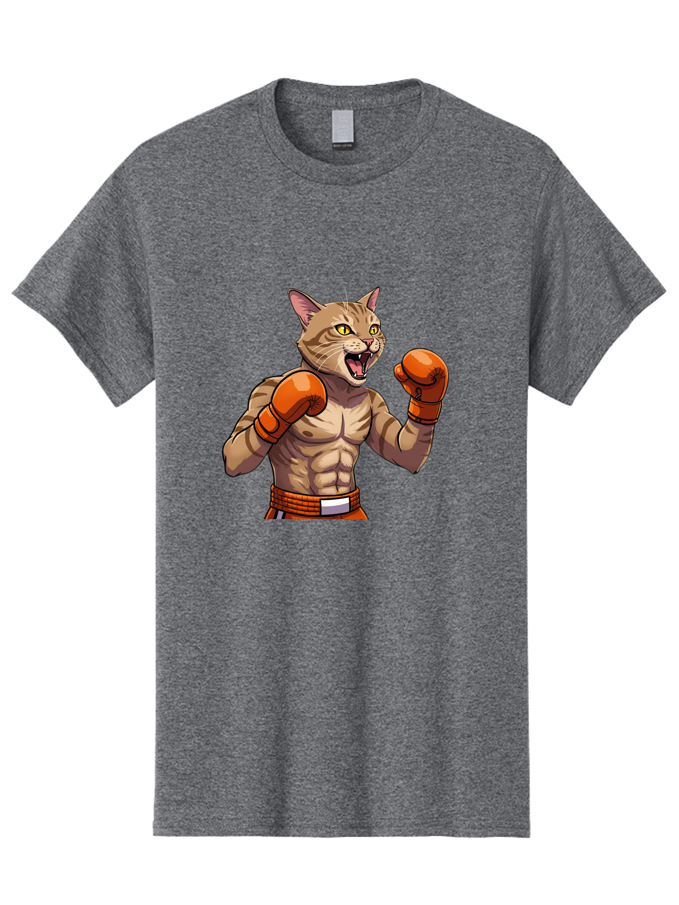 Muscle-Cat-Boxer Men'S Graphic Tee, 100% Cotton, Comfortable Casual Summer Wear, Machine Washable, Cartoon Muscular Cat, Boxing Gloves, Fierce Expression, Strong Physique, Funny Animal, Cartoon Character, Feline Boxer, Comic Art, Bae566