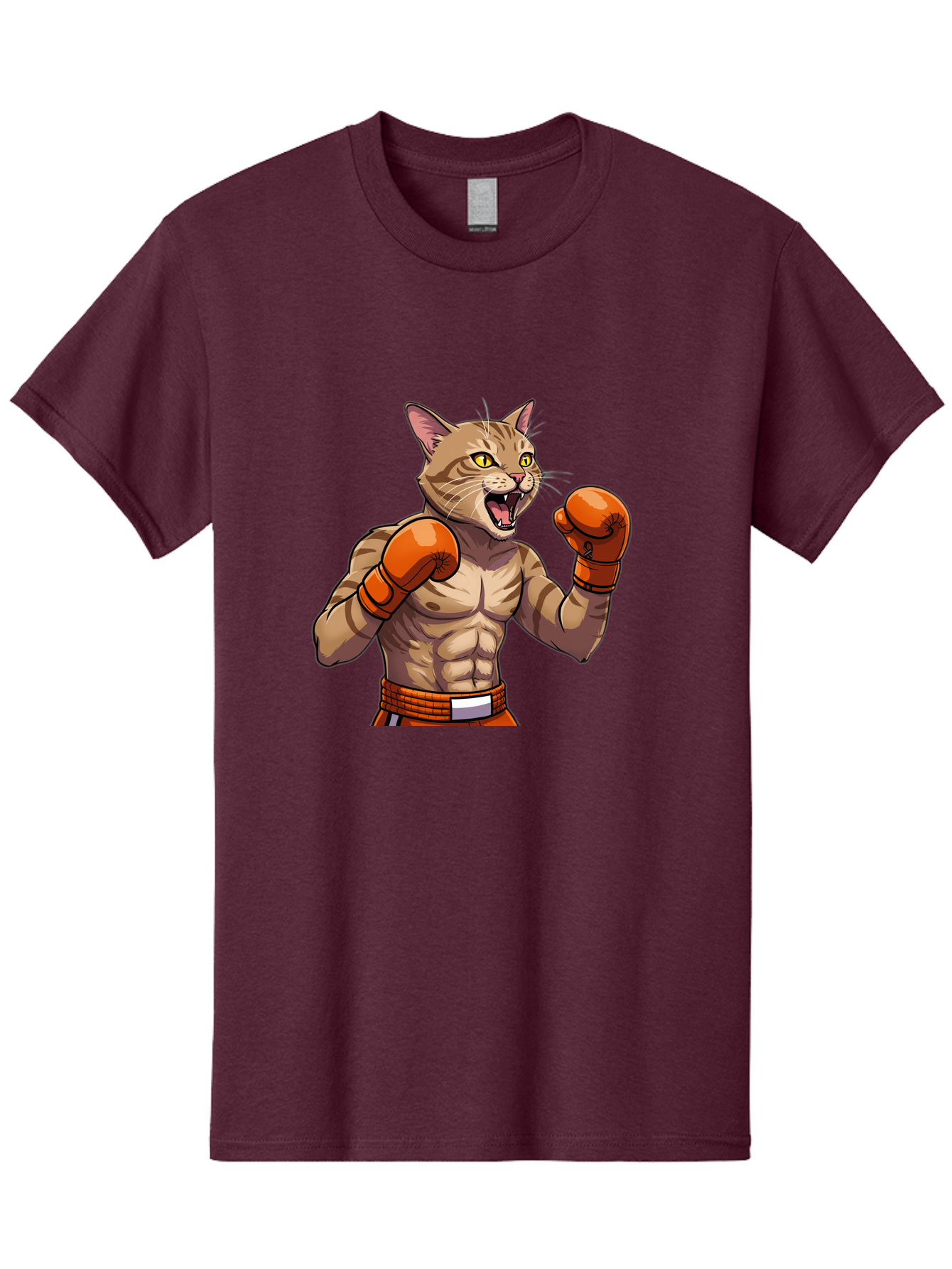 Muscle-Cat-Boxer Men'S Graphic Tee, 100% Cotton, Comfortable Casual Summer Wear, Machine Washable, Cartoon Muscular Cat, Boxing Gloves, Fierce Expression, Strong Physique, Funny Animal, Cartoon Character, Feline Boxer, Comic Art, Bae566