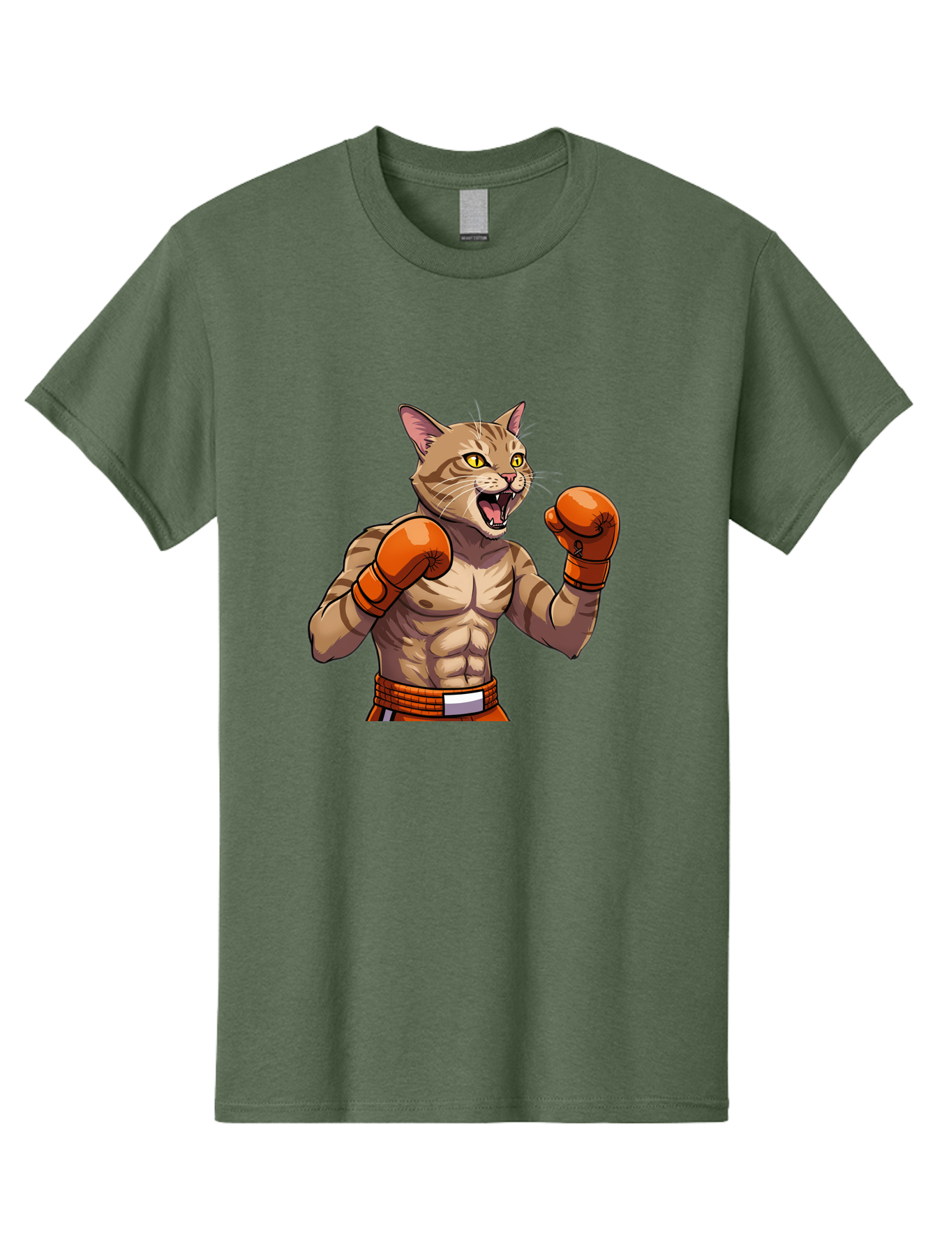 Muscle-Cat-Boxer Men'S Graphic Tee, 100% Cotton, Comfortable Casual Summer Wear, Machine Washable, Cartoon Muscular Cat, Boxing Gloves, Fierce Expression, Strong Physique, Funny Animal, Cartoon Character, Feline Boxer, Comic Art, Bae566