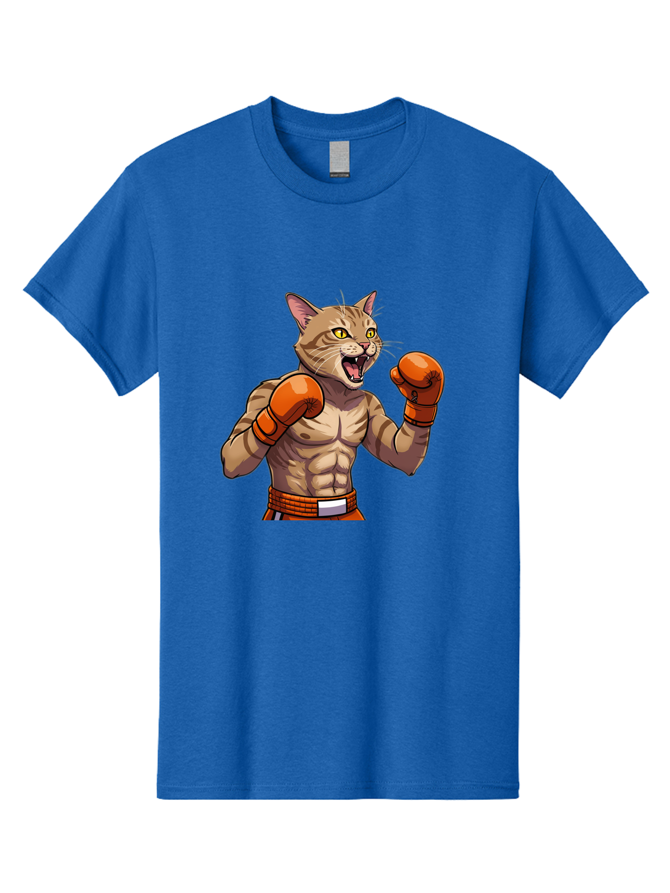 Muscle-Cat-Boxer Men'S Graphic Tee, 100% Cotton, Comfortable Casual Summer Wear, Machine Washable, Cartoon Muscular Cat, Boxing Gloves, Fierce Expression, Strong Physique, Funny Animal, Cartoon Character, Feline Boxer, Comic Art, Bae566