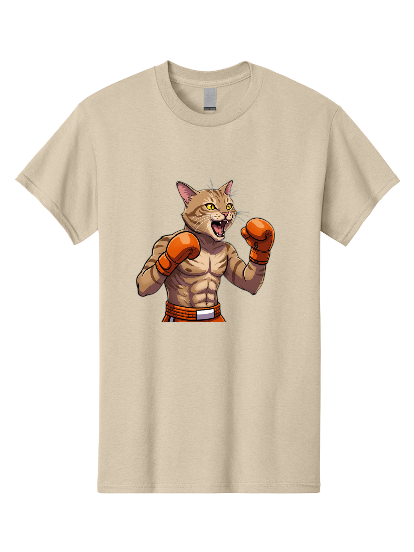 Muscle-Cat-Boxer Men'S Graphic Tee, 100% Cotton, Comfortable Casual Summer Wear, Machine Washable, Cartoon Muscular Cat, Boxing Gloves, Fierce Expression, Strong Physique, Funny Animal, Cartoon Character, Feline Boxer, Comic Art, Bae566