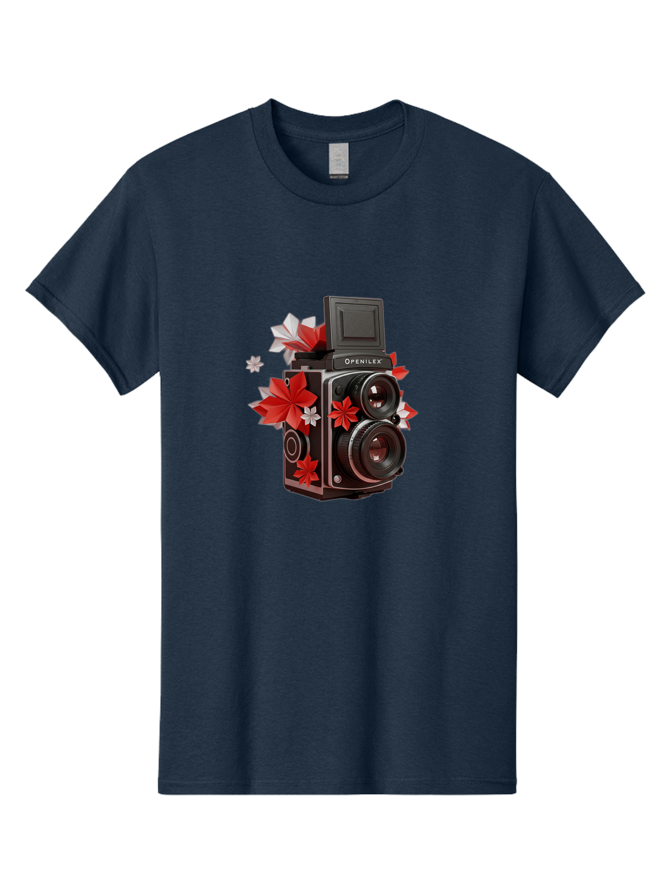 Openilex-Camera Men'S Graphic Tee, 100% Cotton, Comfortable Casual Summer Wear, Machine Washable, Vintage Camera, Retro Photography, Analog Camera, Floral Decorations, Red And White Flowers, Creative Photography, Artistic Expression, Bae572