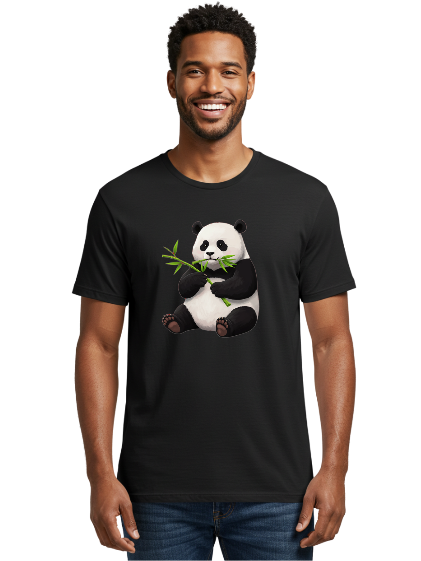 Panda-1 Men'S Graphic Tee, 100% Cotton, Comfortable Casual Summer Wear, Machine Washable, Panda Eating Bamboo, Cartoon Panda, Cute Panda, Adorable Animal, Bamboo Shoots, Black And White Panda, Sitting Panda, Playful Bear, Bamboo Leaves, Bae573