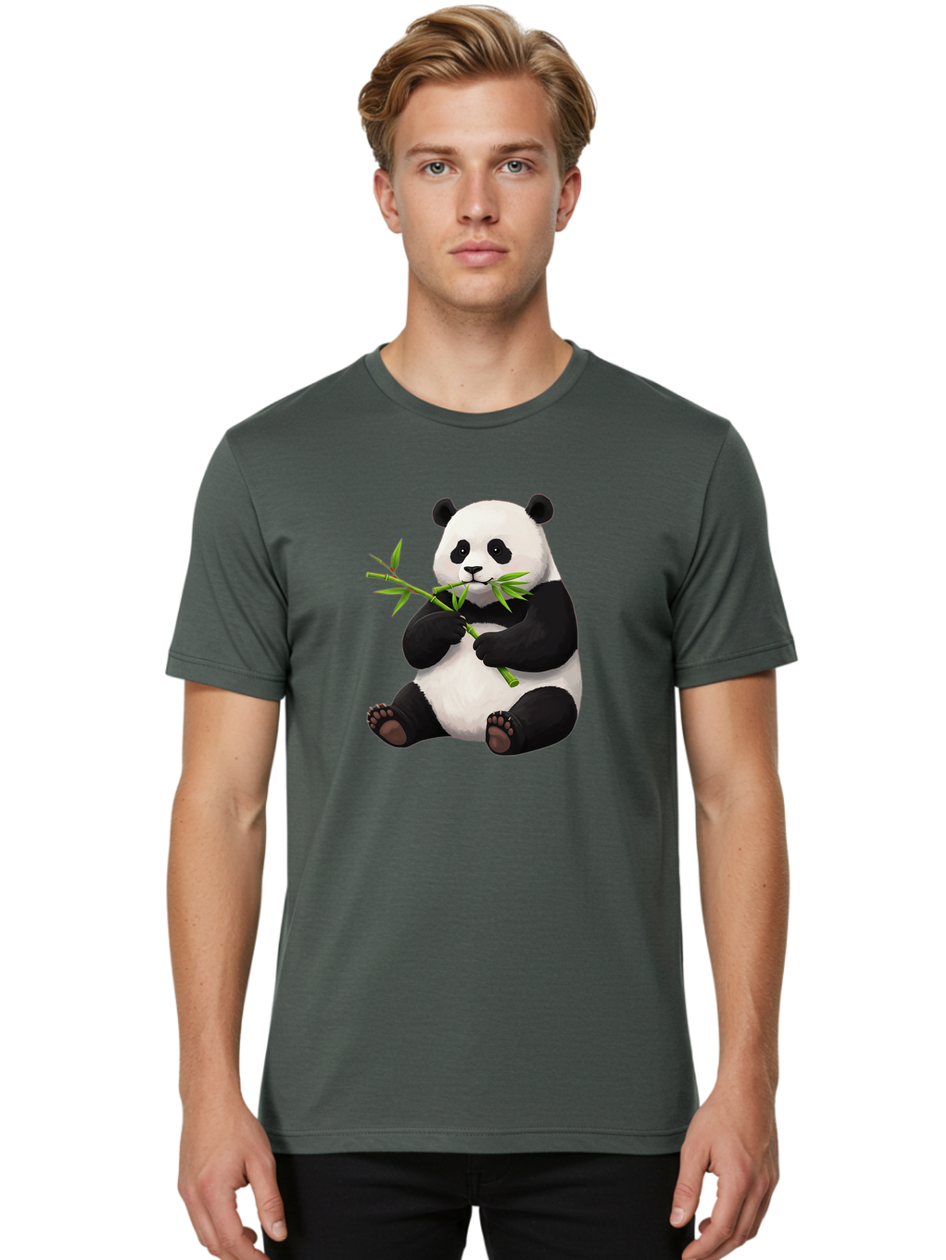 Panda-1 Men'S Graphic Tee, 100% Cotton, Comfortable Casual Summer Wear, Machine Washable, Panda Eating Bamboo, Cartoon Panda, Cute Panda, Adorable Animal, Bamboo Shoots, Black And White Panda, Sitting Panda, Playful Bear, Bamboo Leaves, Bae573