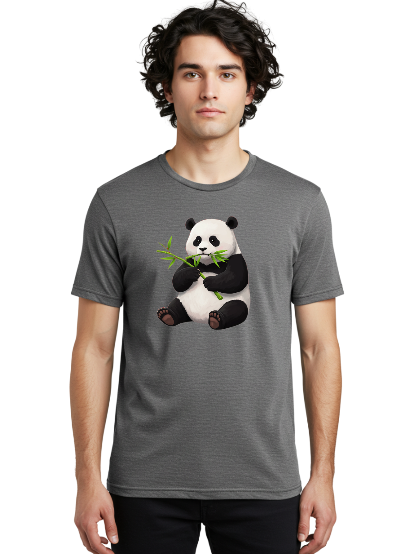 Panda-1 Men'S Graphic Tee, 100% Cotton, Comfortable Casual Summer Wear, Machine Washable, Panda Eating Bamboo, Cartoon Panda, Cute Panda, Adorable Animal, Bamboo Shoots, Black And White Panda, Sitting Panda, Playful Bear, Bamboo Leaves, Bae573