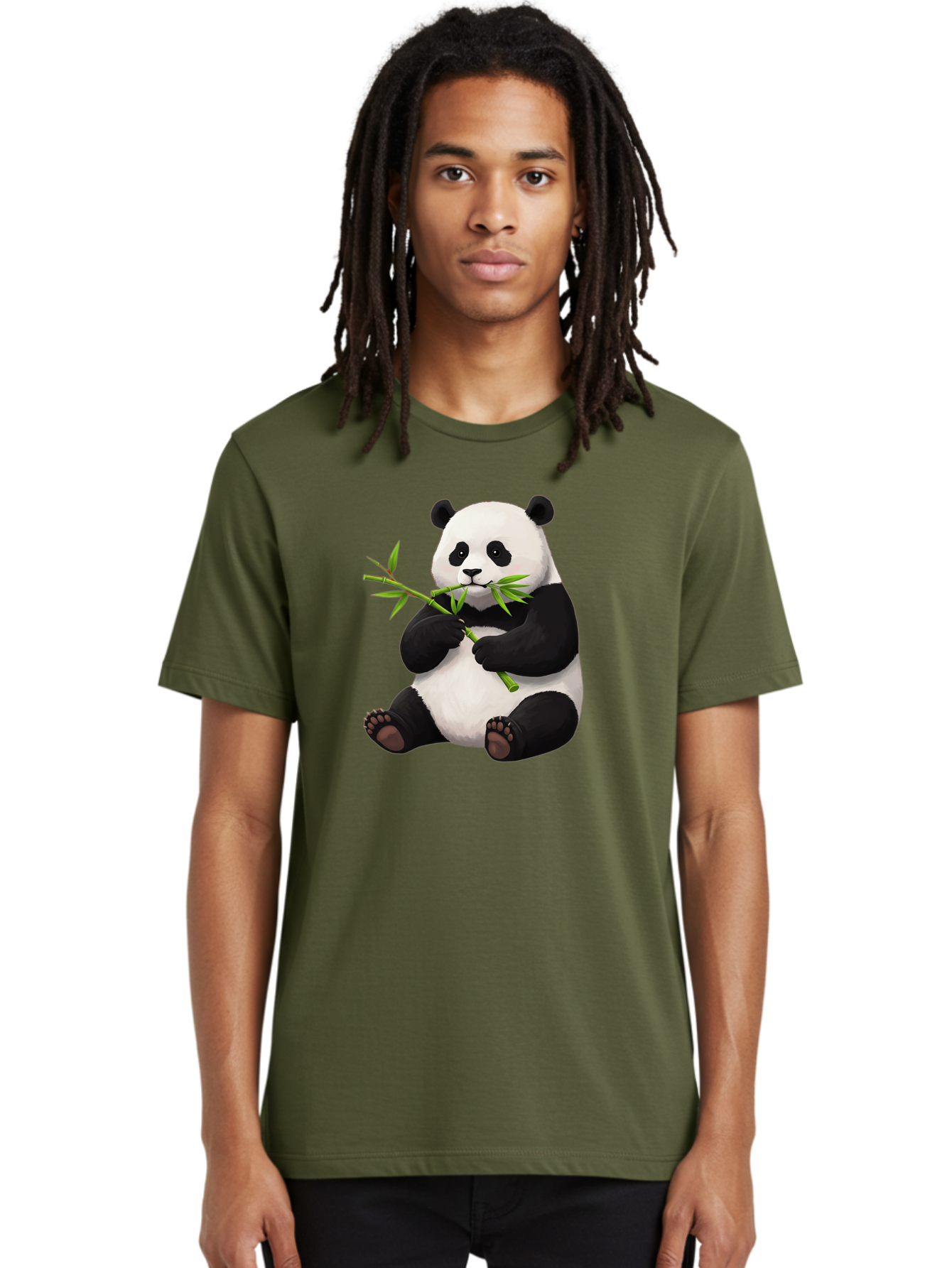 Panda-1 Men'S Graphic Tee, 100% Cotton, Comfortable Casual Summer Wear, Machine Washable, Panda Eating Bamboo, Cartoon Panda, Cute Panda, Adorable Animal, Bamboo Shoots, Black And White Panda, Sitting Panda, Playful Bear, Bamboo Leaves, Bae573