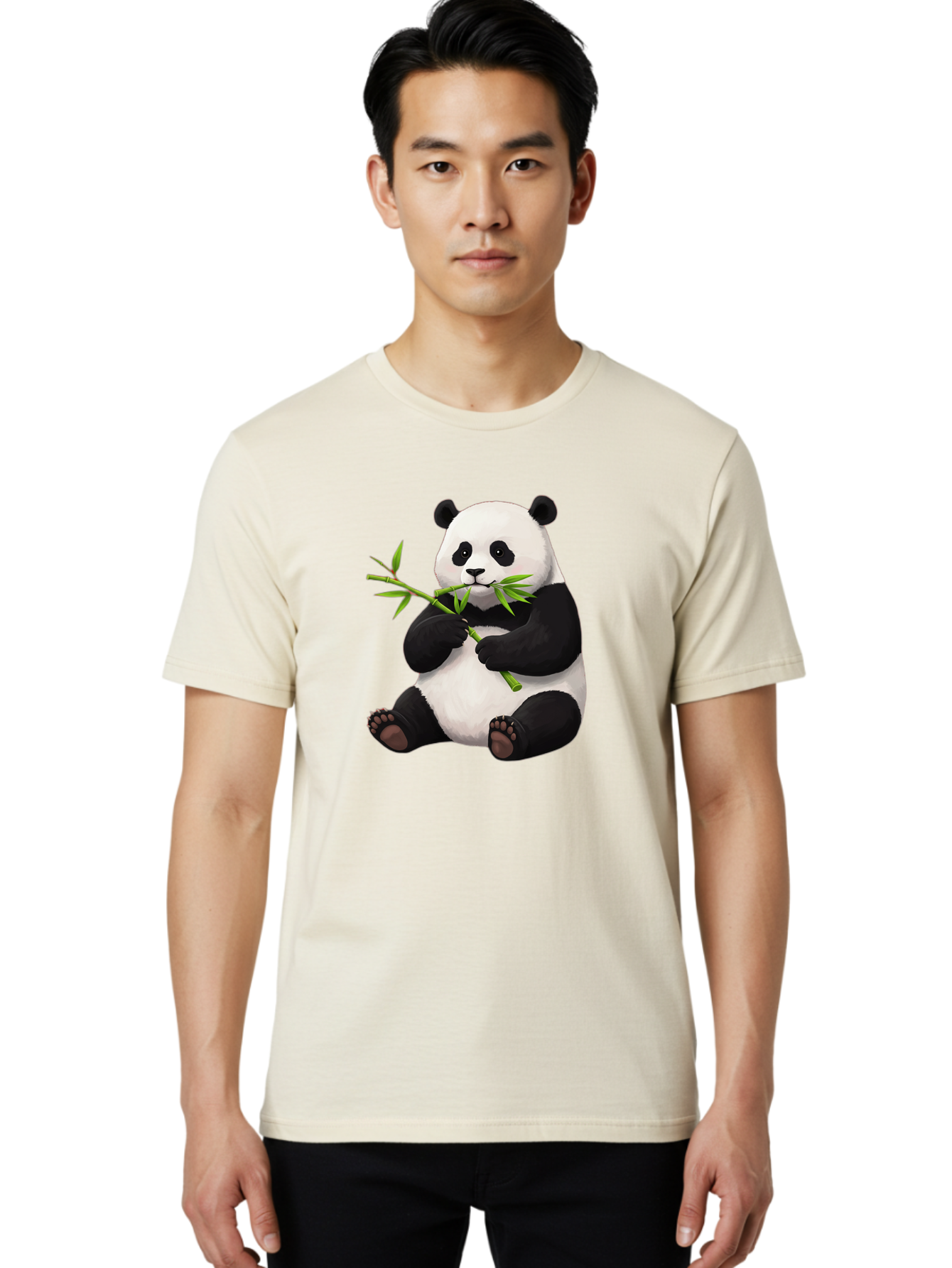 Panda-1 Men'S Graphic Tee, 100% Cotton, Comfortable Casual Summer Wear, Machine Washable, Panda Eating Bamboo, Cartoon Panda, Cute Panda, Adorable Animal, Bamboo Shoots, Black And White Panda, Sitting Panda, Playful Bear, Bamboo Leaves, Bae573