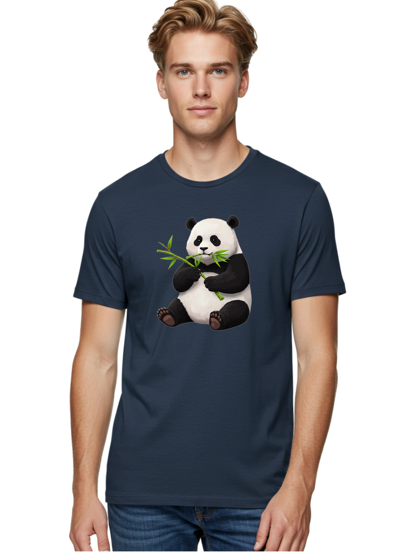 Panda-1 Men'S Graphic Tee, 100% Cotton, Comfortable Casual Summer Wear, Machine Washable, Panda Eating Bamboo, Cartoon Panda, Cute Panda, Adorable Animal, Bamboo Shoots, Black And White Panda, Sitting Panda, Playful Bear, Bamboo Leaves, Bae573
