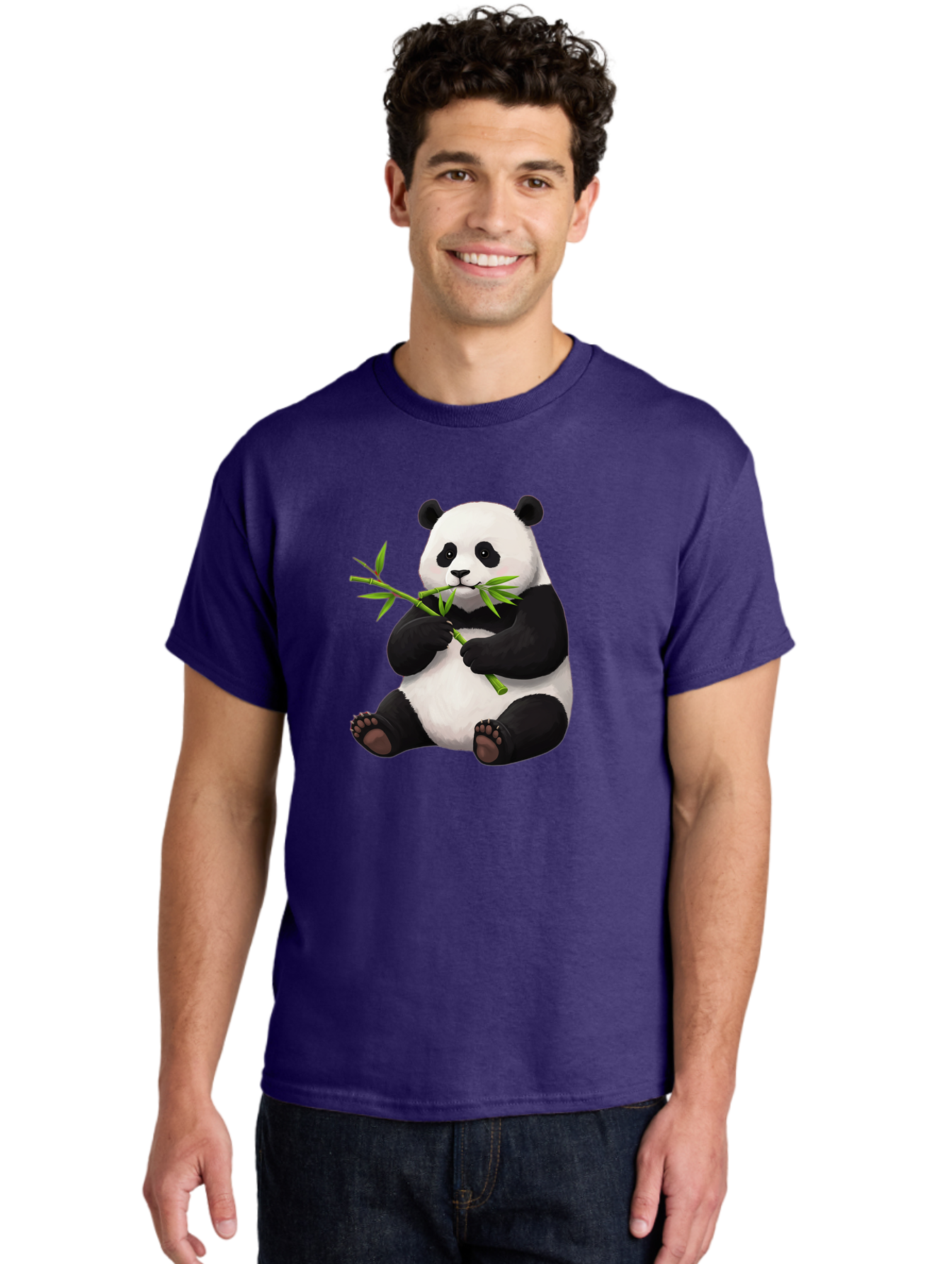 Panda-1 Men'S Graphic Tee, 100% Cotton, Comfortable Casual Summer Wear, Machine Washable, Panda Eating Bamboo, Cartoon Panda, Cute Panda, Adorable Animal, Bamboo Shoots, Black And White Panda, Sitting Panda, Playful Bear, Bamboo Leaves, Bae573