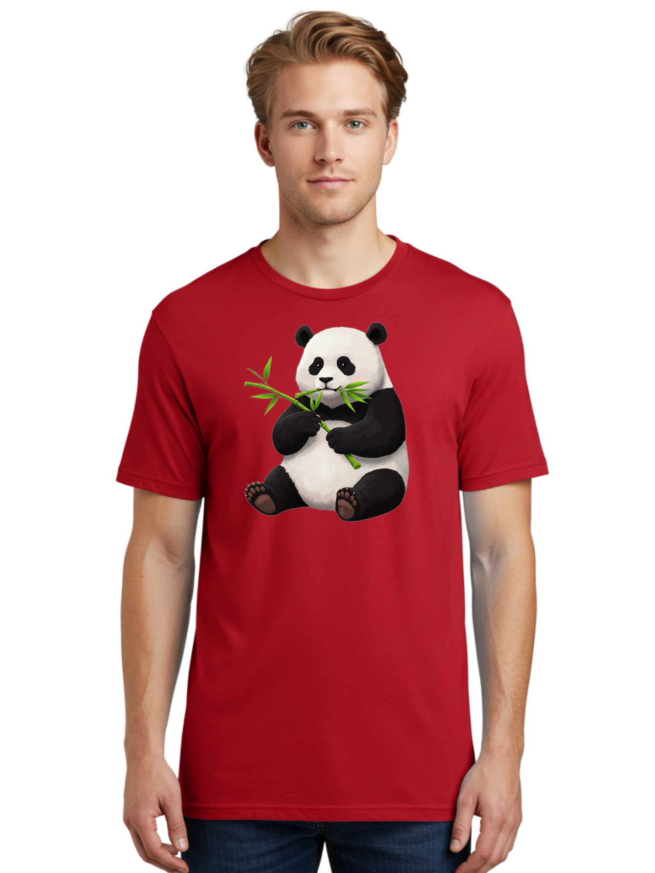 Panda-1 Men'S Graphic Tee, 100% Cotton, Comfortable Casual Summer Wear, Machine Washable, Panda Eating Bamboo, Cartoon Panda, Cute Panda, Adorable Animal, Bamboo Shoots, Black And White Panda, Sitting Panda, Playful Bear, Bamboo Leaves, Bae573