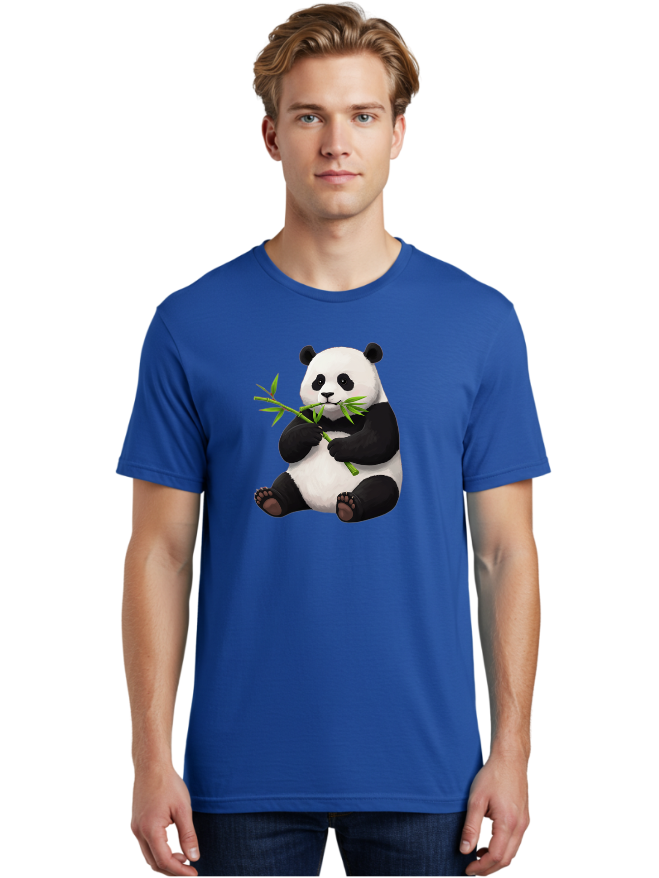 Panda-1 Men'S Graphic Tee, 100% Cotton, Comfortable Casual Summer Wear, Machine Washable, Panda Eating Bamboo, Cartoon Panda, Cute Panda, Adorable Animal, Bamboo Shoots, Black And White Panda, Sitting Panda, Playful Bear, Bamboo Leaves, Bae573