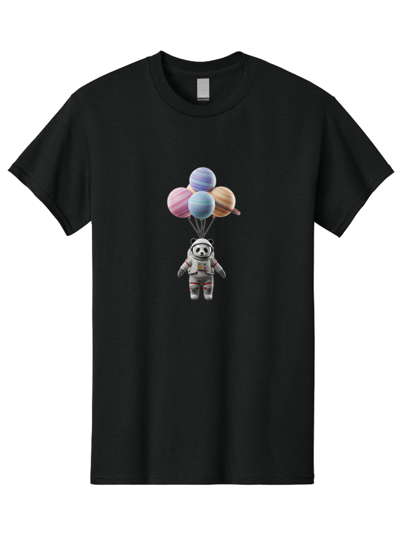 Panda-Astronaut Men'S Graphic Tee, 100% Cotton, Comfortable Casual Summer Wear, Machine Washable, Panda In Astronaut Suit, Floating In Space, Planet Balloons, 3D Illustration, Fantasy Scene, Colorful Art, Surrealism, Astronomy, Space Travel, Bae574