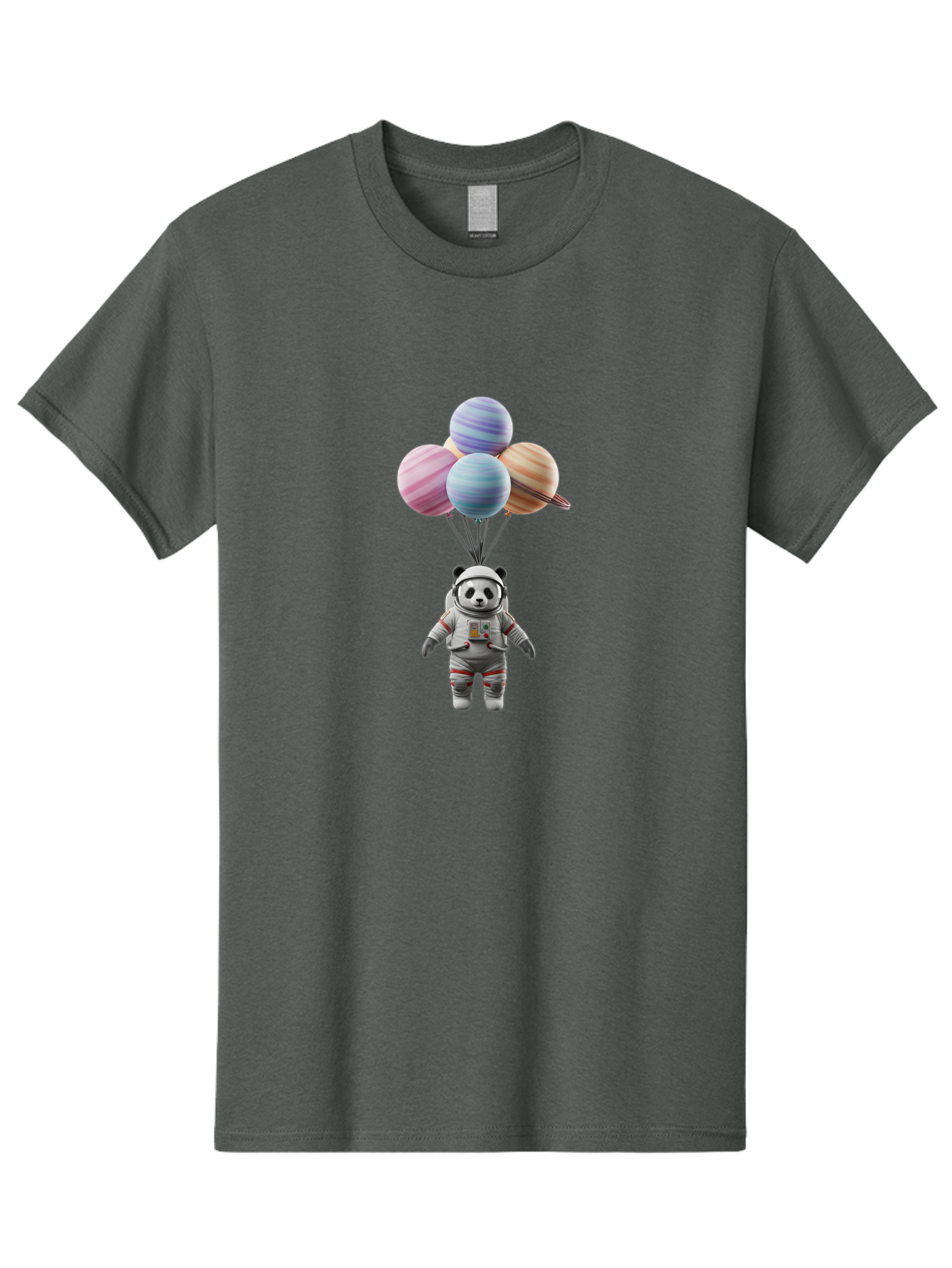 Panda-Astronaut Men'S Graphic Tee, 100% Cotton, Comfortable Casual Summer Wear, Machine Washable, Panda In Astronaut Suit, Floating In Space, Planet Balloons, 3D Illustration, Fantasy Scene, Colorful Art, Surrealism, Astronomy, Space Travel, Bae574