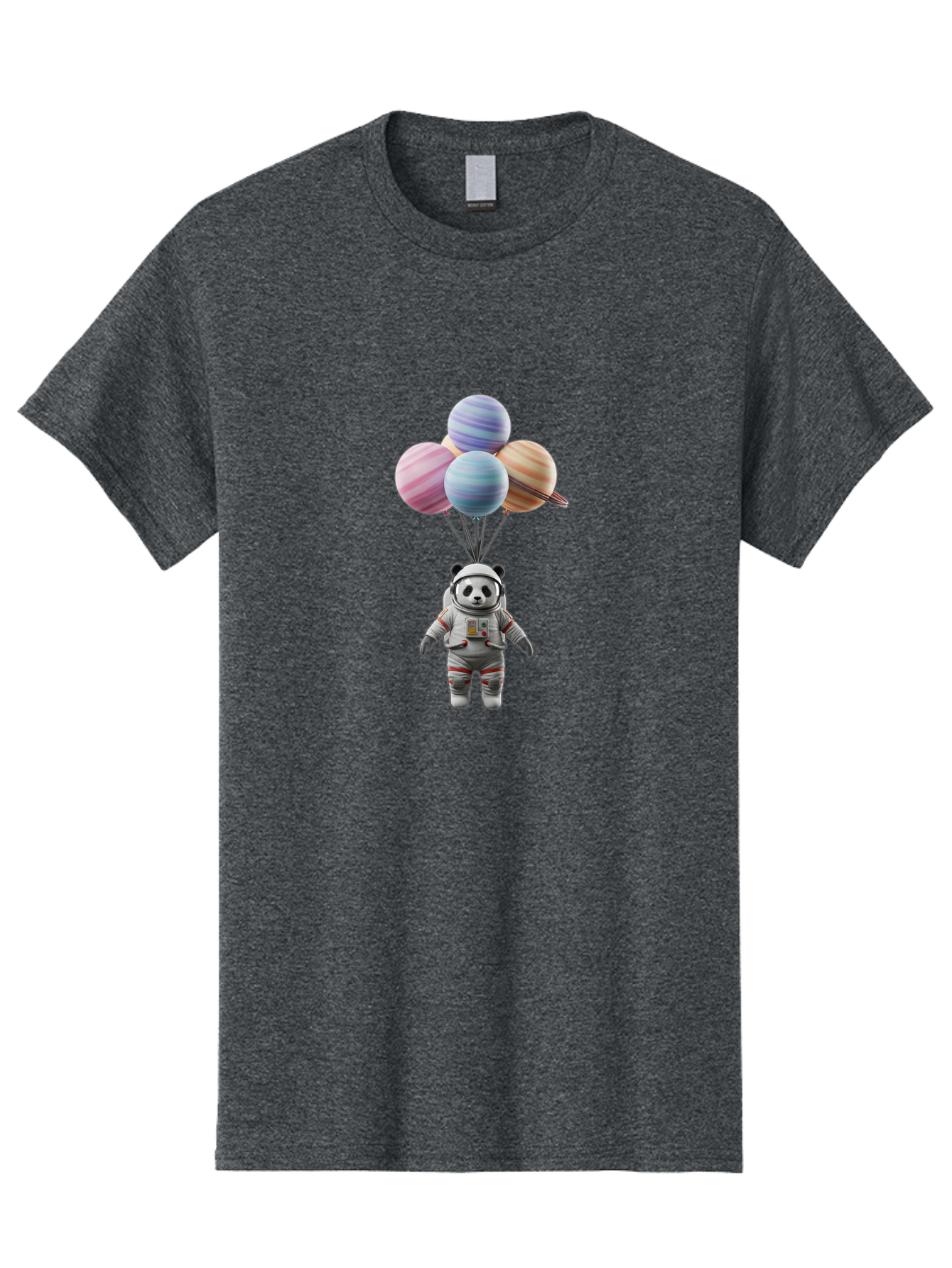 Panda-Astronaut Men'S Graphic Tee, 100% Cotton, Comfortable Casual Summer Wear, Machine Washable, Panda In Astronaut Suit, Floating In Space, Planet Balloons, 3D Illustration, Fantasy Scene, Colorful Art, Surrealism, Astronomy, Space Travel, Bae574