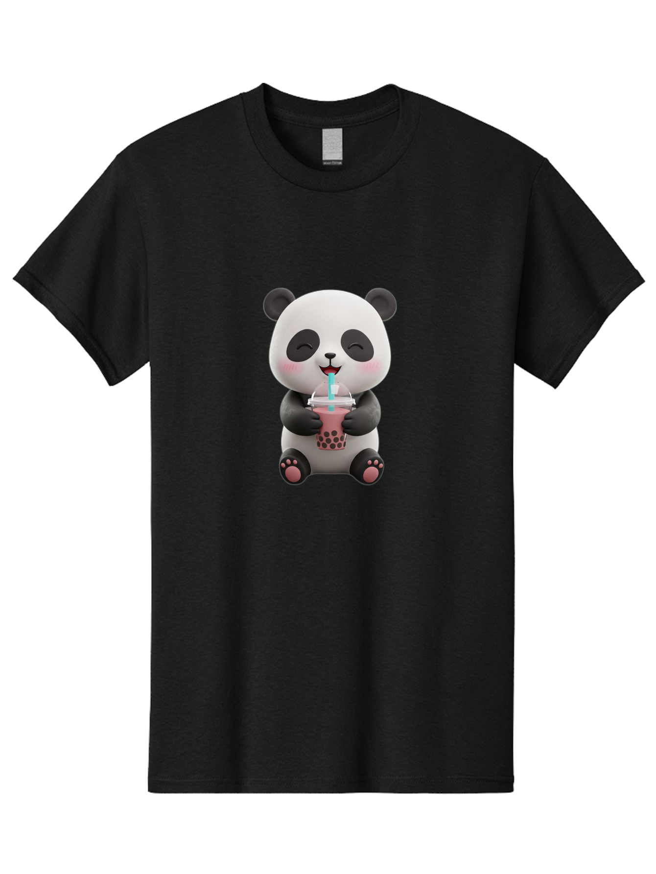 Panda-Drinking-Boba-1 Men'S Graphic Tee, 100% Cotton, Comfortable Casual Summer Wear, Machine Washable, Cartoon Panda, Boba Tea, Pink Drink, Blue Straw, Happy Panda, Kawaii Character, Adorable Bear, Cute Animal, Tea Time, Boba Lover Bae575