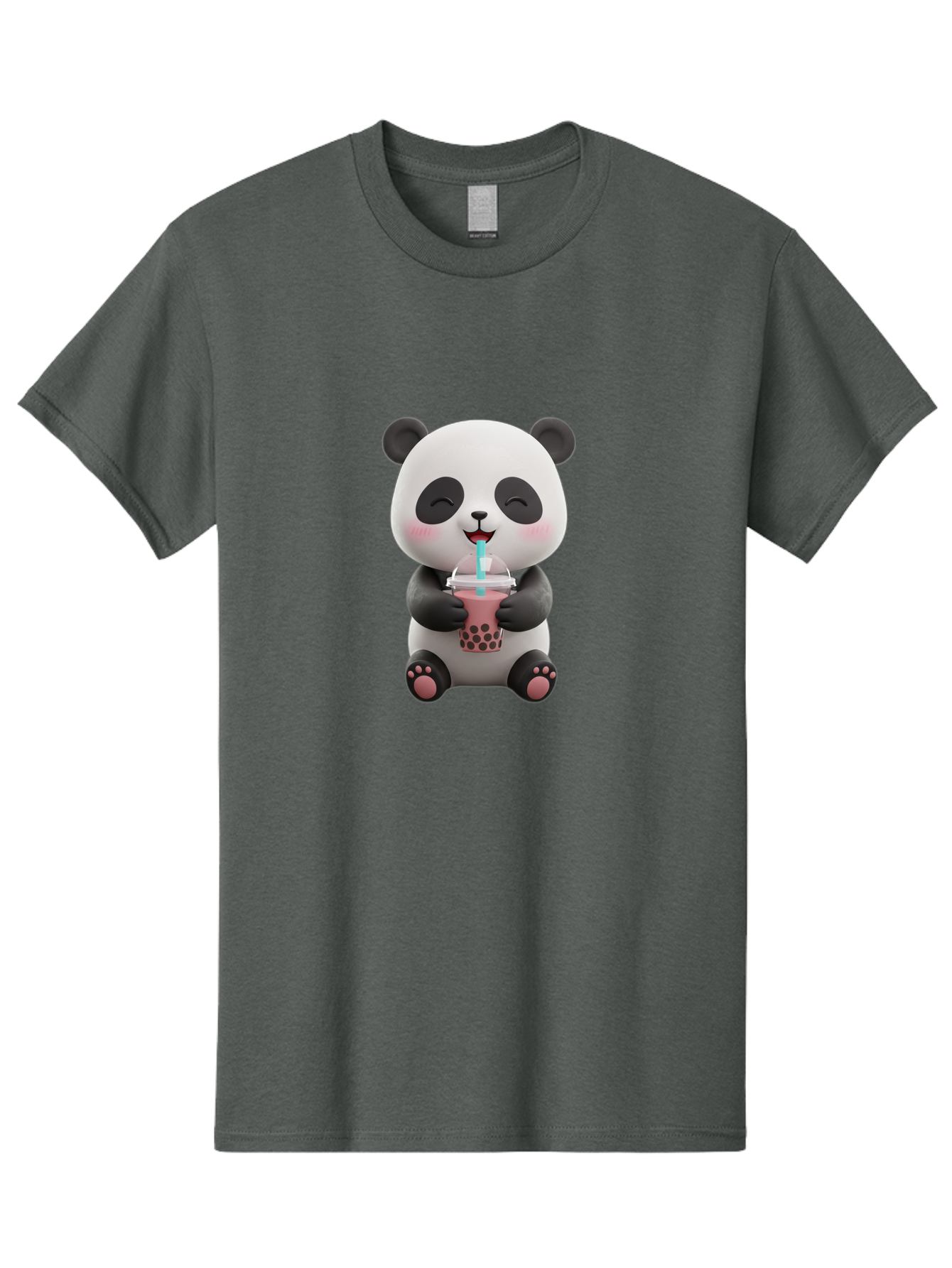 Panda-Drinking-Boba-1 Men'S Graphic Tee, 100% Cotton, Comfortable Casual Summer Wear, Machine Washable, Cartoon Panda, Boba Tea, Pink Drink, Blue Straw, Happy Panda, Kawaii Character, Adorable Bear, Cute Animal, Tea Time, Boba Lover Bae575