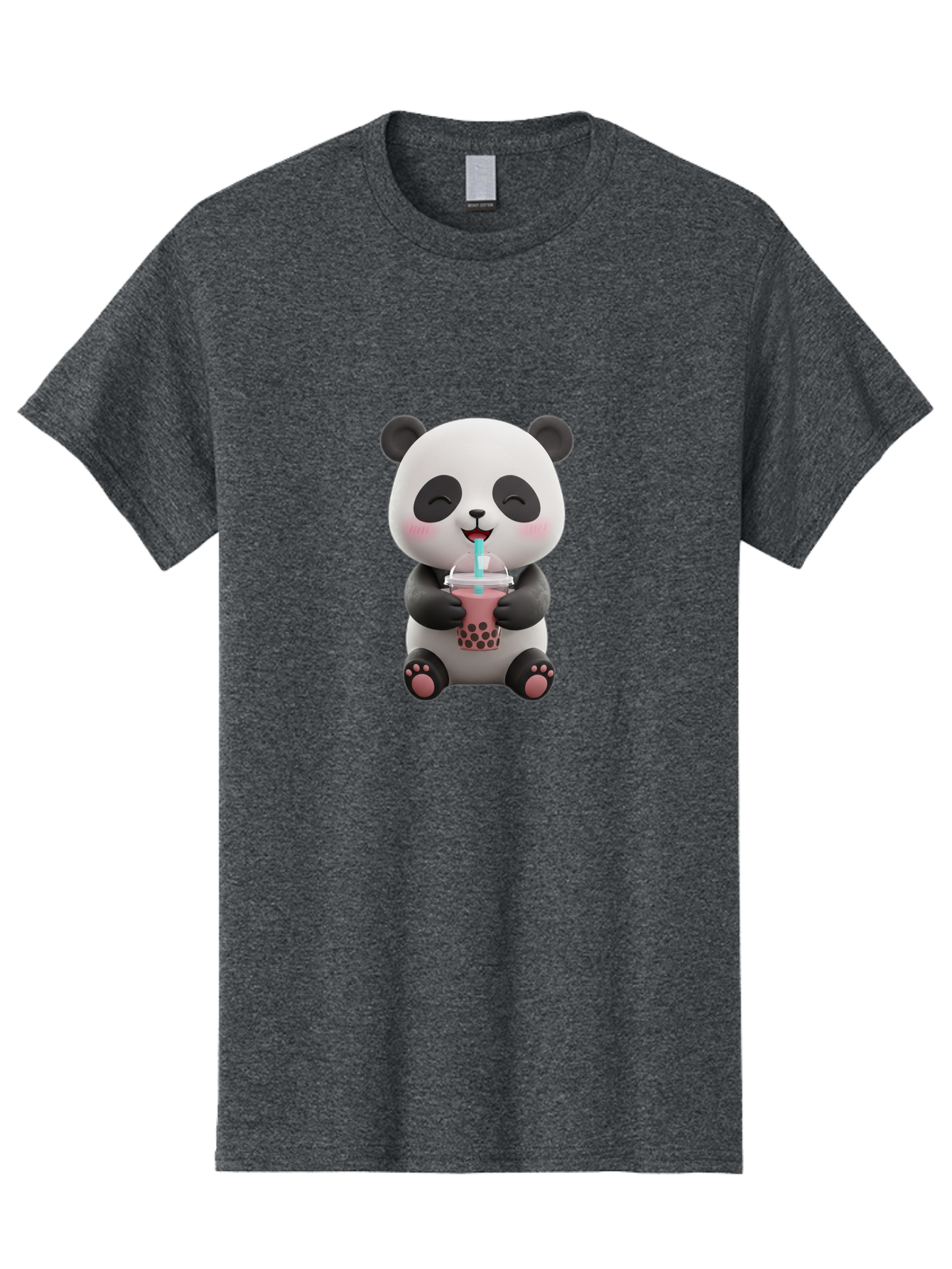 Panda-Drinking-Boba-1 Men'S Graphic Tee, 100% Cotton, Comfortable Casual Summer Wear, Machine Washable, Cartoon Panda, Boba Tea, Pink Drink, Blue Straw, Happy Panda, Kawaii Character, Adorable Bear, Cute Animal, Tea Time, Boba Lover Bae575