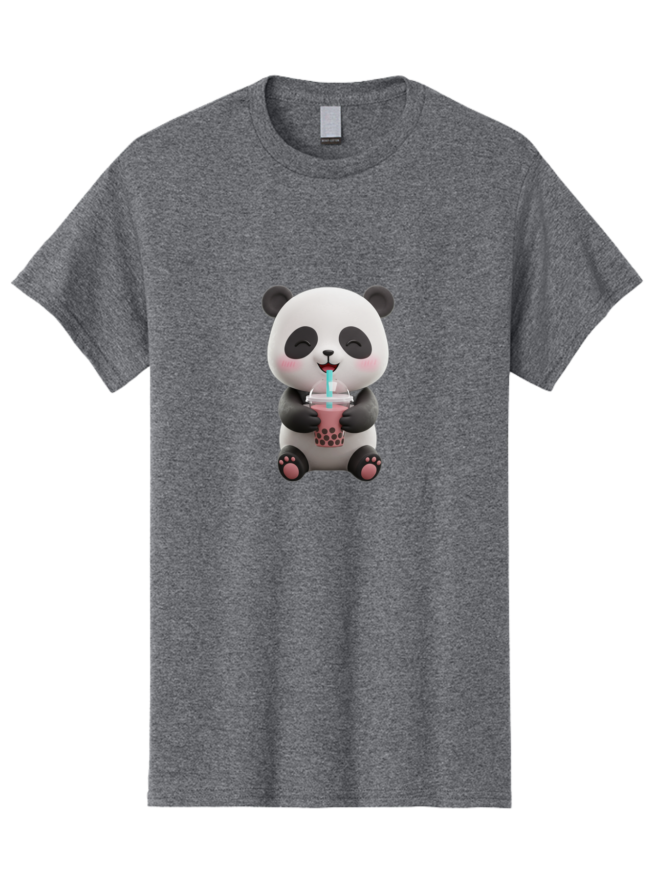 Panda-Drinking-Boba-1 Men'S Graphic Tee, 100% Cotton, Comfortable Casual Summer Wear, Machine Washable, Cartoon Panda, Boba Tea, Pink Drink, Blue Straw, Happy Panda, Kawaii Character, Adorable Bear, Cute Animal, Tea Time, Boba Lover Bae575