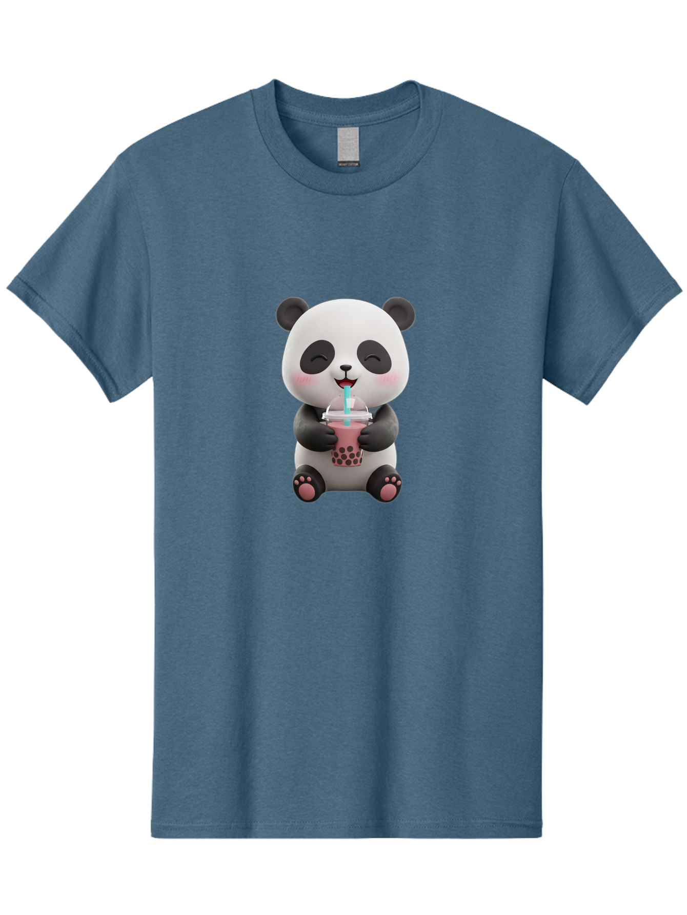 Panda-Drinking-Boba-1 Men'S Graphic Tee, 100% Cotton, Comfortable Casual Summer Wear, Machine Washable, Cartoon Panda, Boba Tea, Pink Drink, Blue Straw, Happy Panda, Kawaii Character, Adorable Bear, Cute Animal, Tea Time, Boba Lover Bae575