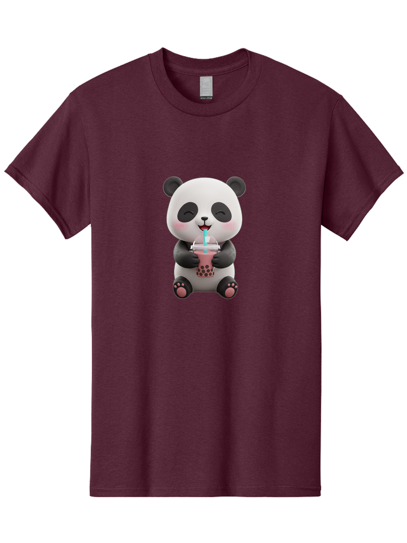 Panda-Drinking-Boba-1 Men'S Graphic Tee, 100% Cotton, Comfortable Casual Summer Wear, Machine Washable, Cartoon Panda, Boba Tea, Pink Drink, Blue Straw, Happy Panda, Kawaii Character, Adorable Bear, Cute Animal, Tea Time, Boba Lover Bae575
