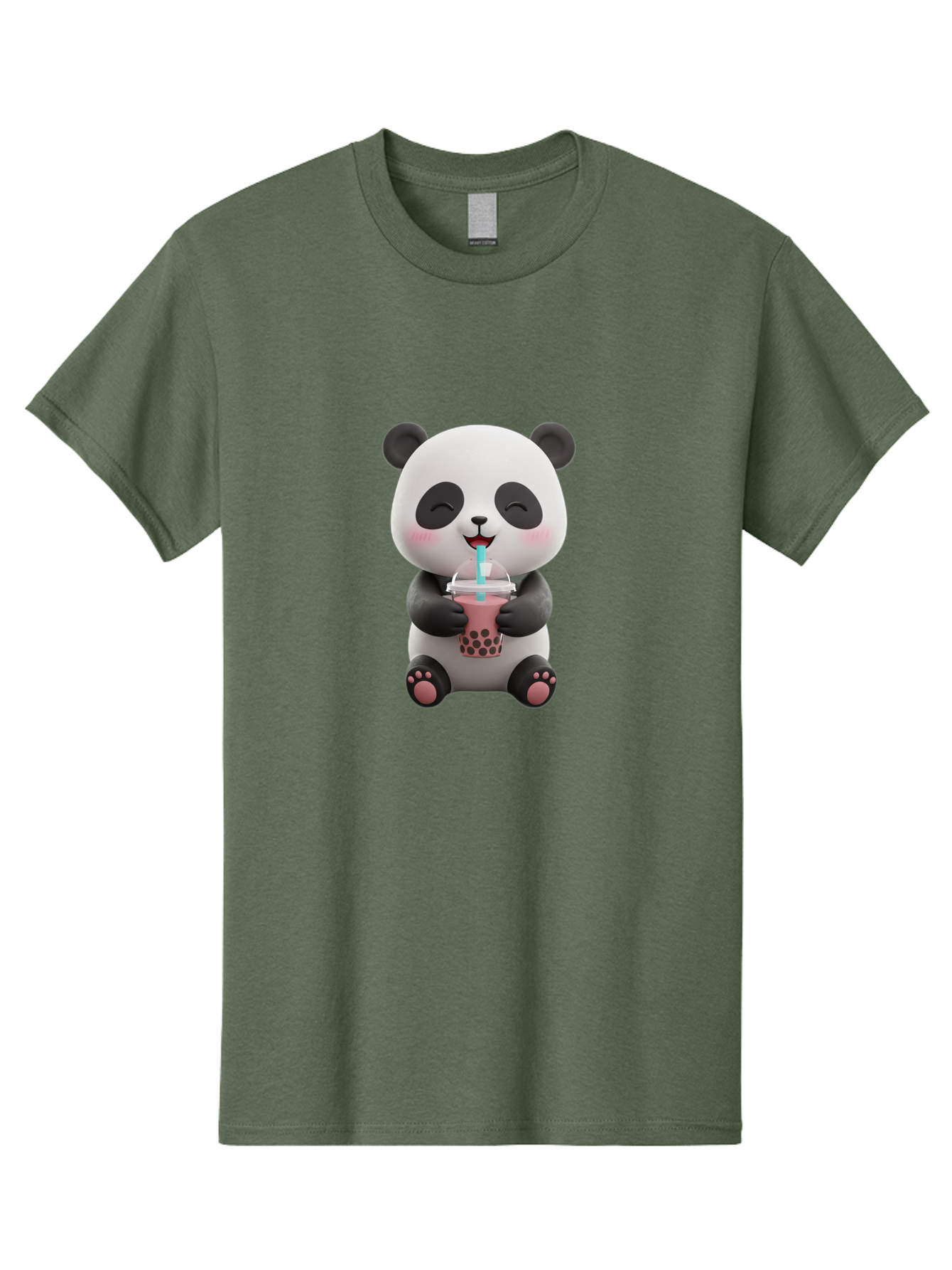 Panda-Drinking-Boba-1 Men'S Graphic Tee, 100% Cotton, Comfortable Casual Summer Wear, Machine Washable, Cartoon Panda, Boba Tea, Pink Drink, Blue Straw, Happy Panda, Kawaii Character, Adorable Bear, Cute Animal, Tea Time, Boba Lover Bae575