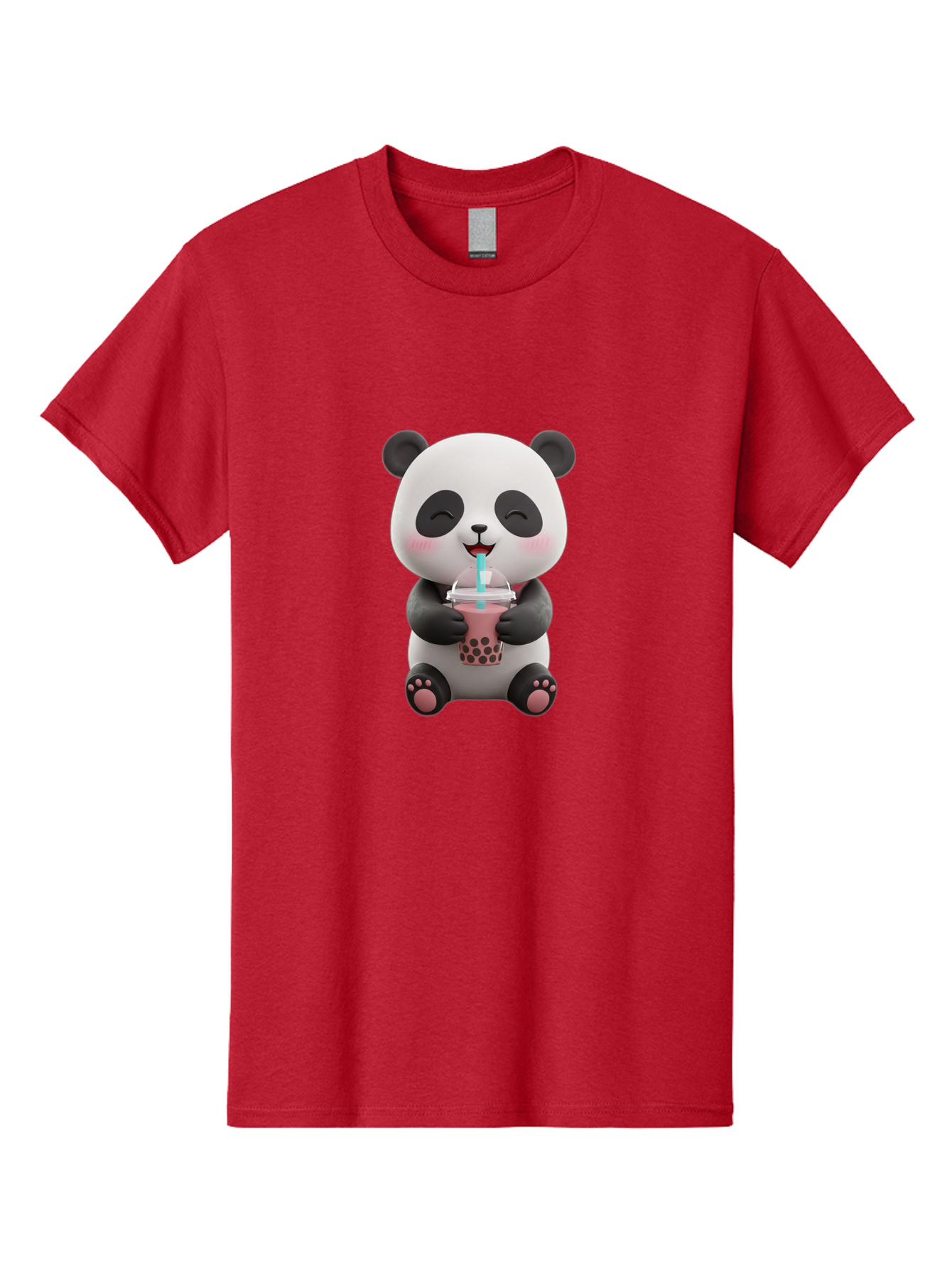 Panda-Drinking-Boba-1 Men'S Graphic Tee, 100% Cotton, Comfortable Casual Summer Wear, Machine Washable, Cartoon Panda, Boba Tea, Pink Drink, Blue Straw, Happy Panda, Kawaii Character, Adorable Bear, Cute Animal, Tea Time, Boba Lover Bae575