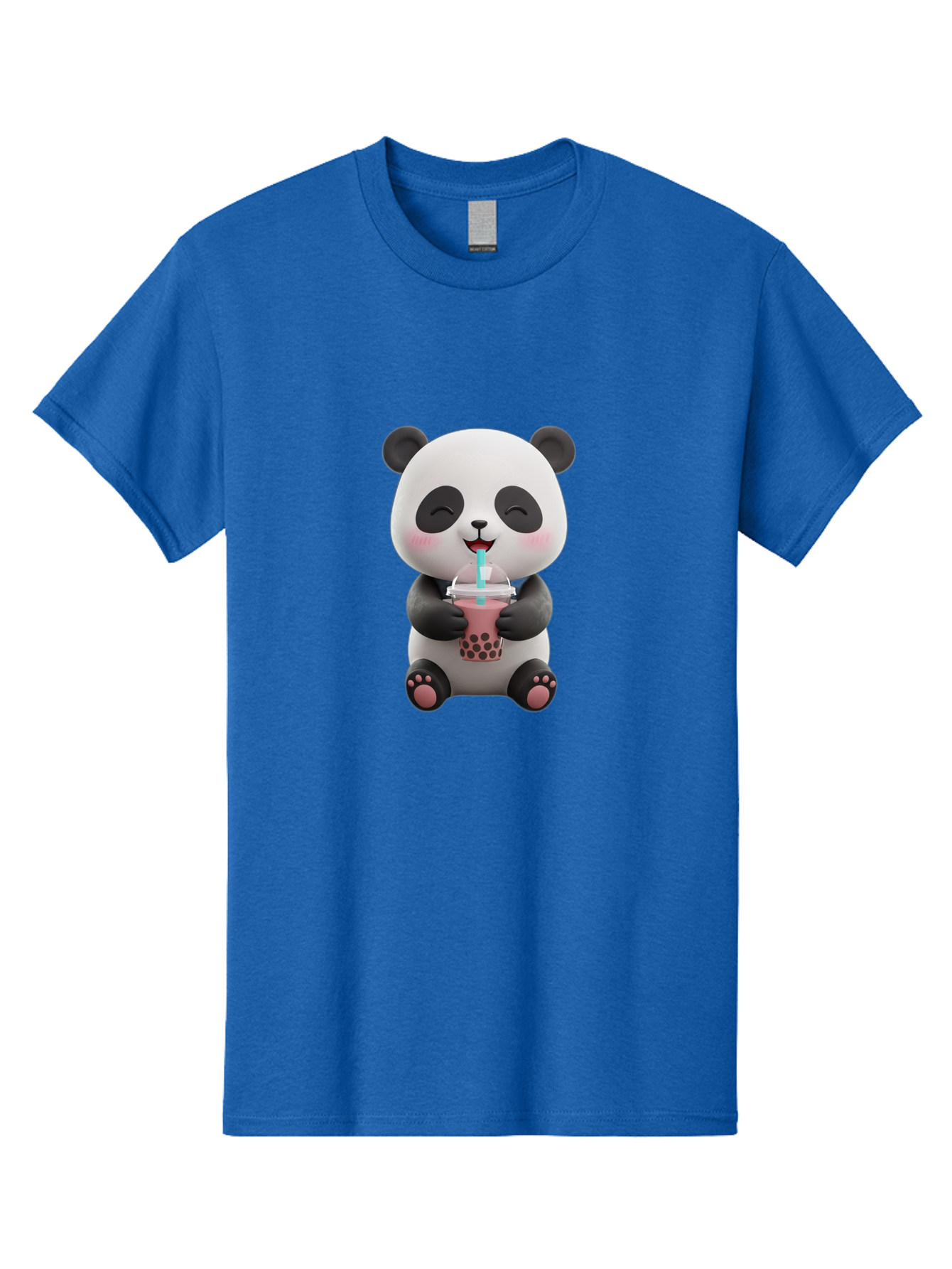Panda-Drinking-Boba-1 Men'S Graphic Tee, 100% Cotton, Comfortable Casual Summer Wear, Machine Washable, Cartoon Panda, Boba Tea, Pink Drink, Blue Straw, Happy Panda, Kawaii Character, Adorable Bear, Cute Animal, Tea Time, Boba Lover Bae575