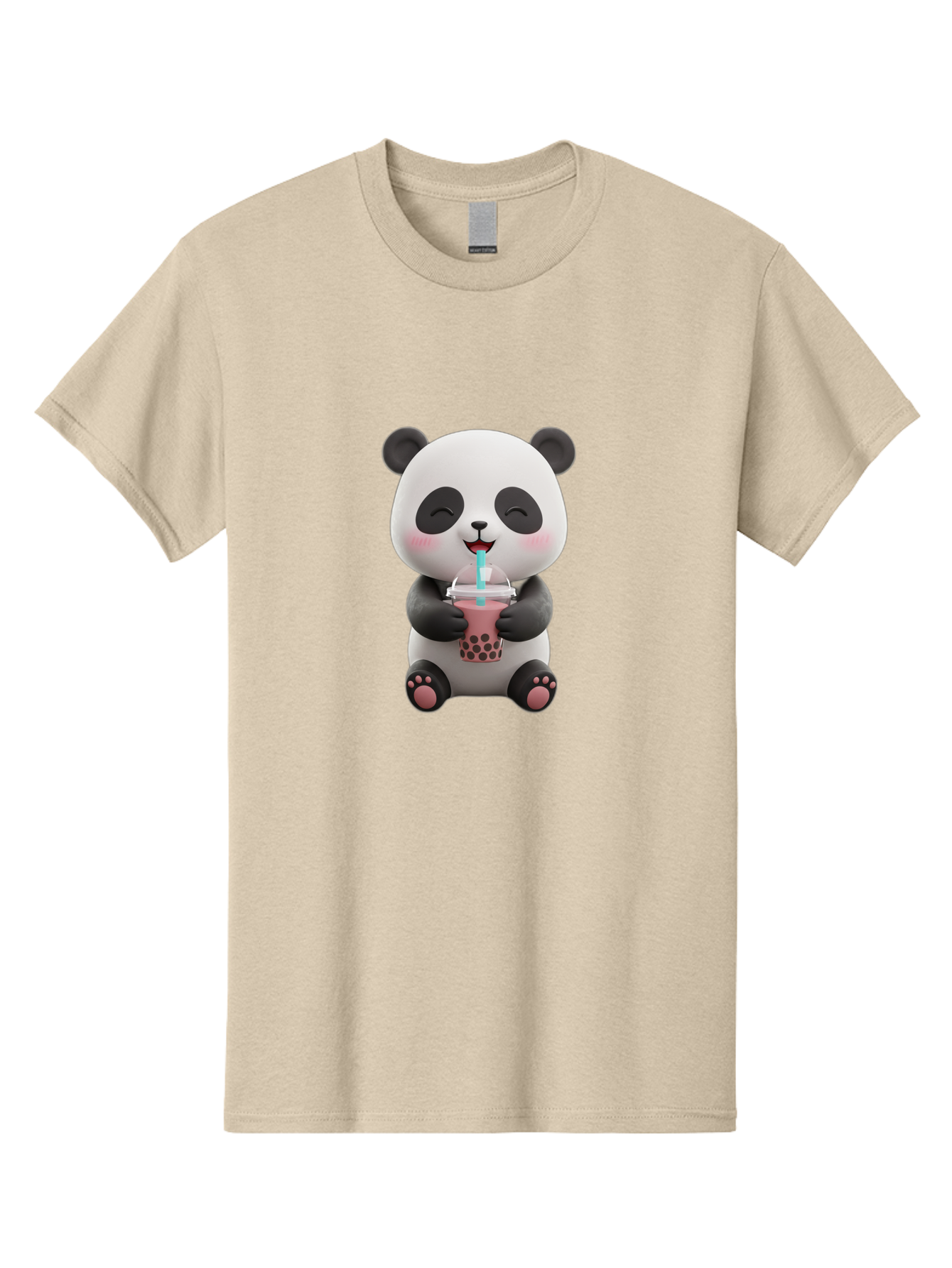 Panda-Drinking-Boba-1 Men'S Graphic Tee, 100% Cotton, Comfortable Casual Summer Wear, Machine Washable, Cartoon Panda, Boba Tea, Pink Drink, Blue Straw, Happy Panda, Kawaii Character, Adorable Bear, Cute Animal, Tea Time, Boba Lover Bae575