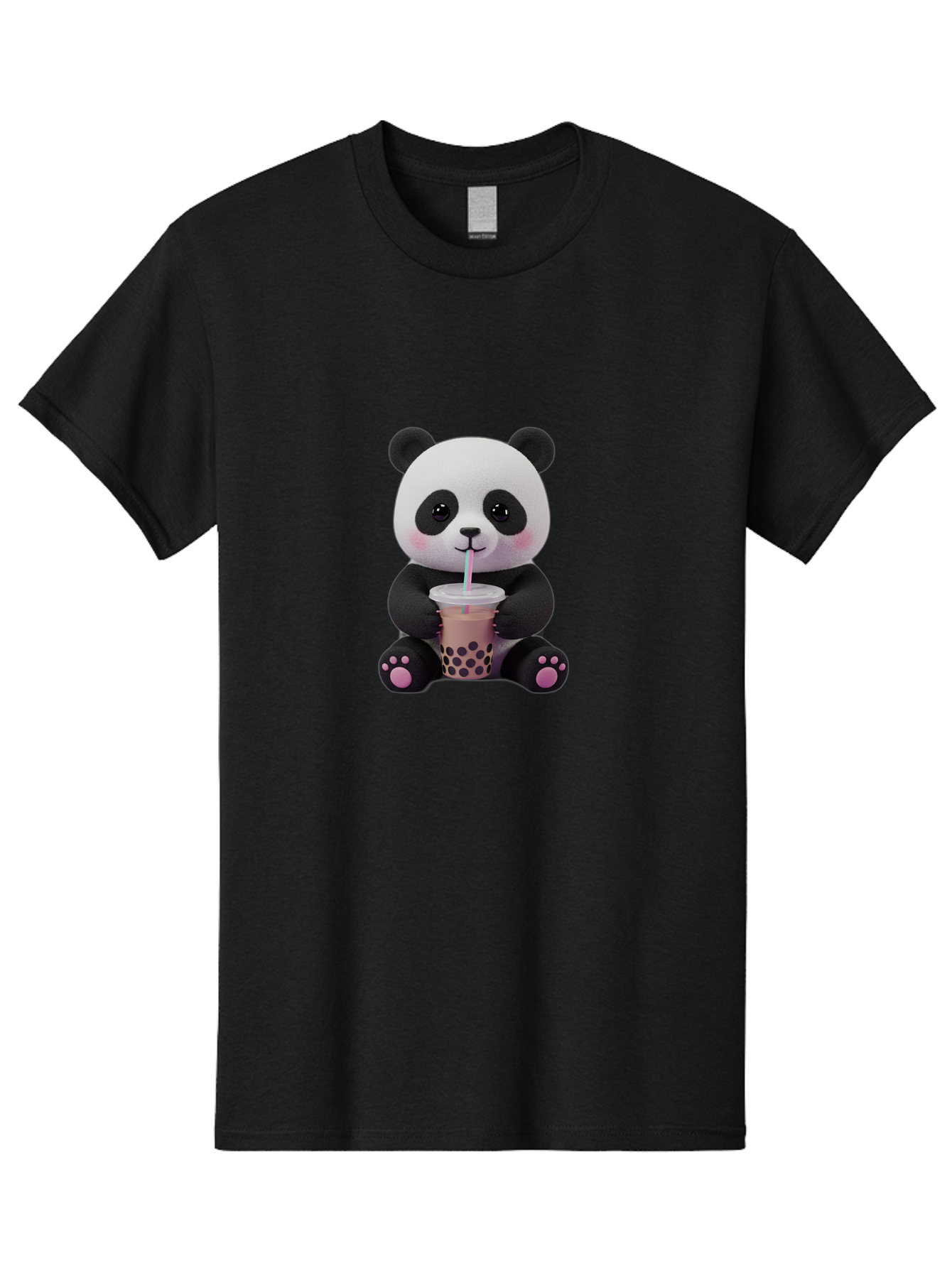 Panda-Drinking-Boba-2 Men'S Graphic Tee, 100% Cotton, Comfortable Casual Summer Wear, Machine Washable, Panda With Boba Tea, Cute Panda, Boba Drink, Bubble Tea, Cute Animal, Kawaii Culture, Cartoon Character, Boba Lover Bae576