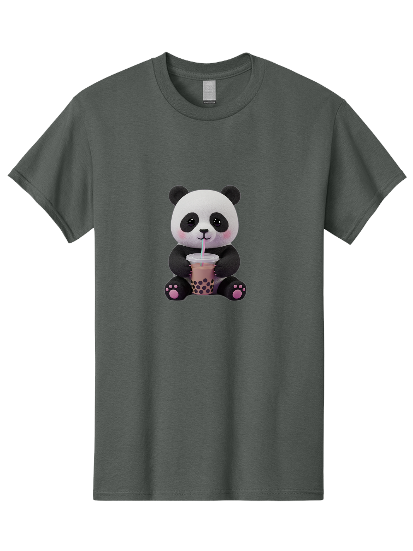 Panda-Drinking-Boba-2 Men'S Graphic Tee, 100% Cotton, Comfortable Casual Summer Wear, Machine Washable, Panda With Boba Tea, Cute Panda, Boba Drink, Bubble Tea, Cute Animal, Kawaii Culture, Cartoon Character, Boba Lover Bae576