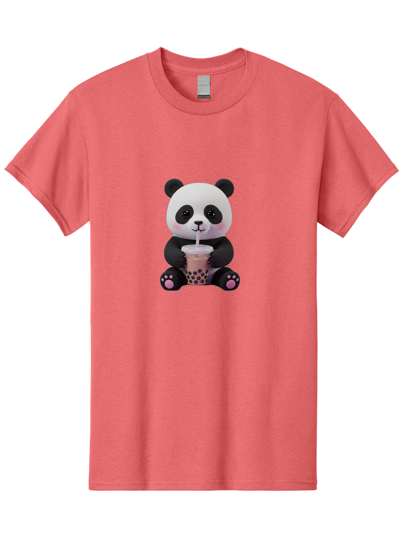 Panda-Drinking-Boba-2 Men'S Graphic Tee, 100% Cotton, Comfortable Casual Summer Wear, Machine Washable, Panda With Boba Tea, Cute Panda, Boba Drink, Bubble Tea, Cute Animal, Kawaii Culture, Cartoon Character, Boba Lover Bae576