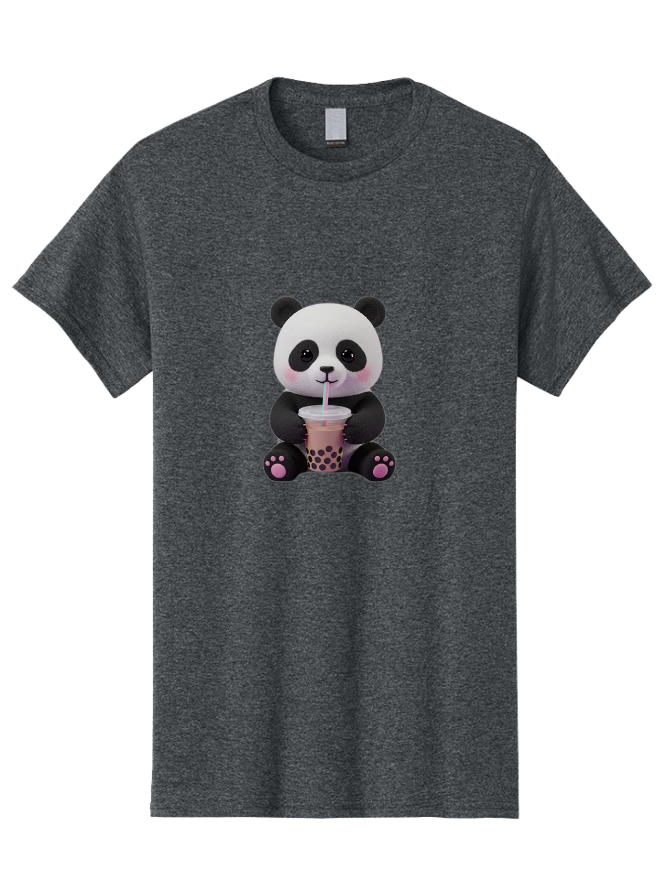Panda-Drinking-Boba-2 Men'S Graphic Tee, 100% Cotton, Comfortable Casual Summer Wear, Machine Washable, Panda With Boba Tea, Cute Panda, Boba Drink, Bubble Tea, Cute Animal, Kawaii Culture, Cartoon Character, Boba Lover Bae576