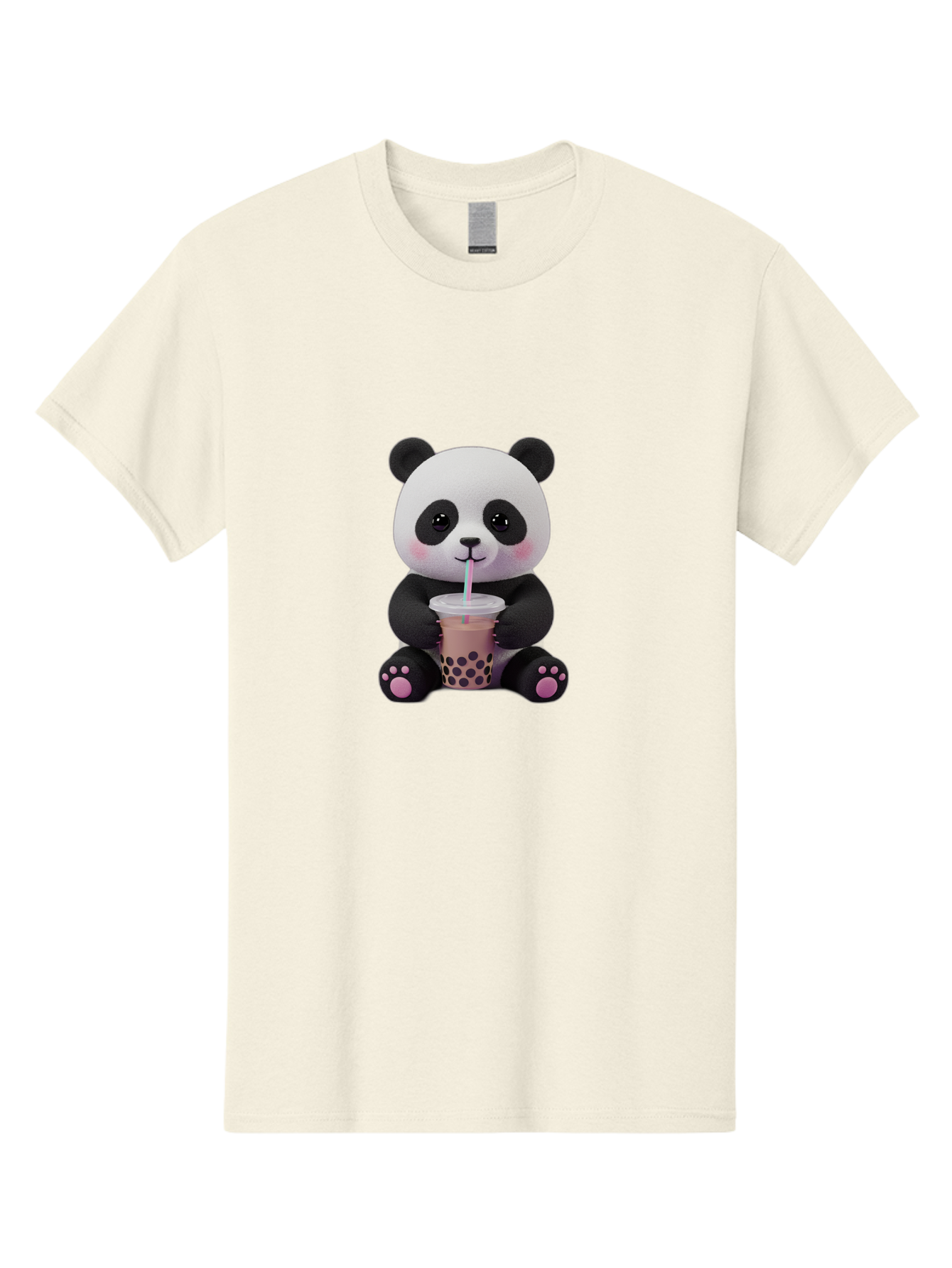 Panda-Drinking-Boba-2 Men'S Graphic Tee, 100% Cotton, Comfortable Casual Summer Wear, Machine Washable, Panda With Boba Tea, Cute Panda, Boba Drink, Bubble Tea, Cute Animal, Kawaii Culture, Cartoon Character, Boba Lover Bae576