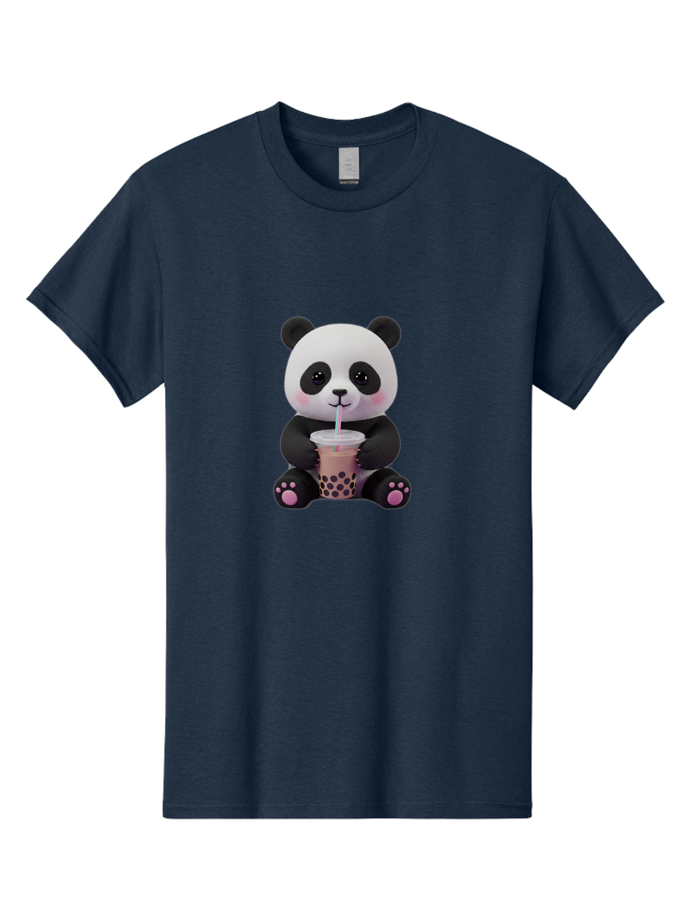 Panda-Drinking-Boba-2 Men'S Graphic Tee, 100% Cotton, Comfortable Casual Summer Wear, Machine Washable, Panda With Boba Tea, Cute Panda, Boba Drink, Bubble Tea, Cute Animal, Kawaii Culture, Cartoon Character, Boba Lover Bae576