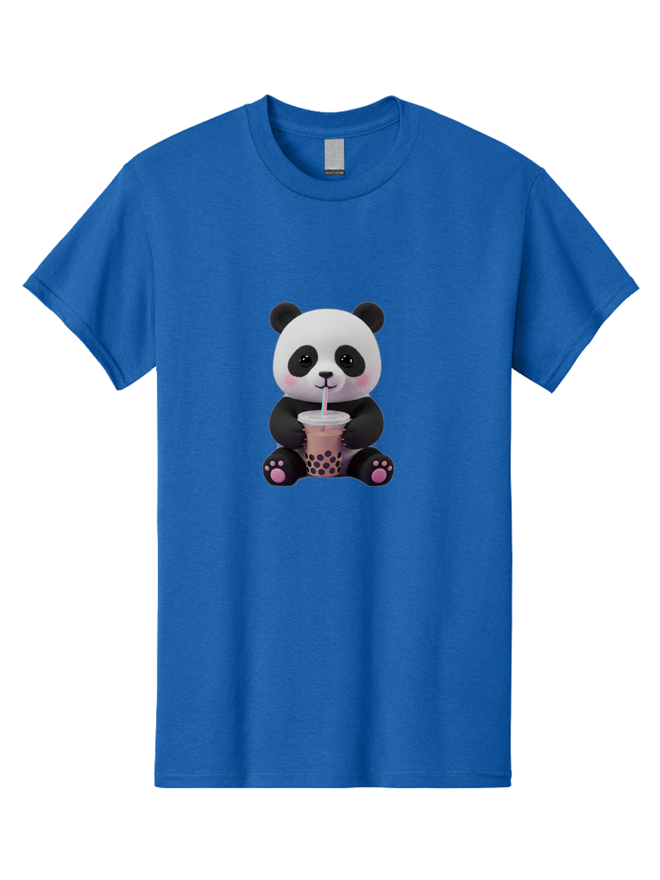 Panda-Drinking-Boba-2 Men'S Graphic Tee, 100% Cotton, Comfortable Casual Summer Wear, Machine Washable, Panda With Boba Tea, Cute Panda, Boba Drink, Bubble Tea, Cute Animal, Kawaii Culture, Cartoon Character, Boba Lover Bae576