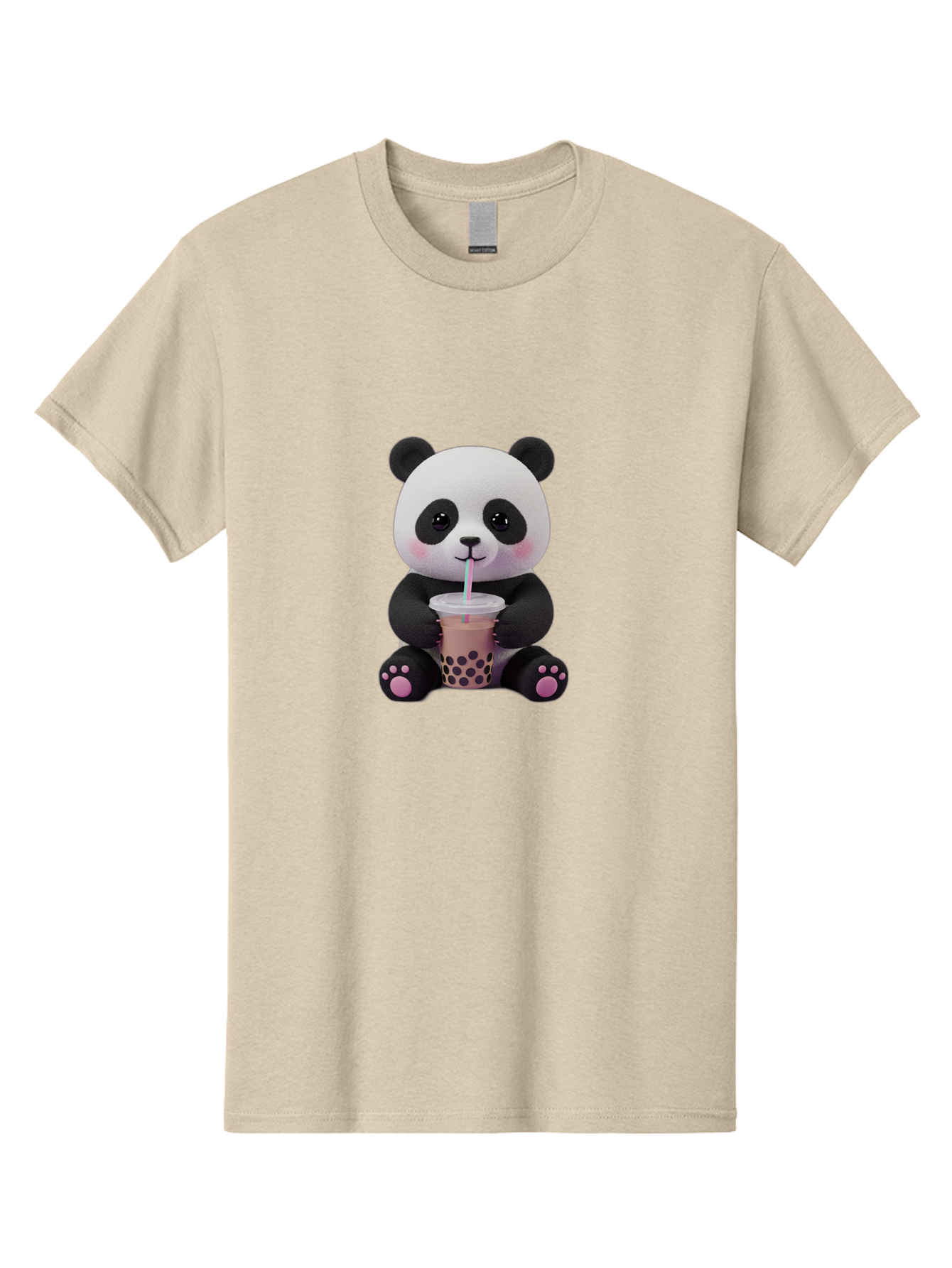 Panda-Drinking-Boba-2 Men'S Graphic Tee, 100% Cotton, Comfortable Casual Summer Wear, Machine Washable, Panda With Boba Tea, Cute Panda, Boba Drink, Bubble Tea, Cute Animal, Kawaii Culture, Cartoon Character, Boba Lover Bae576