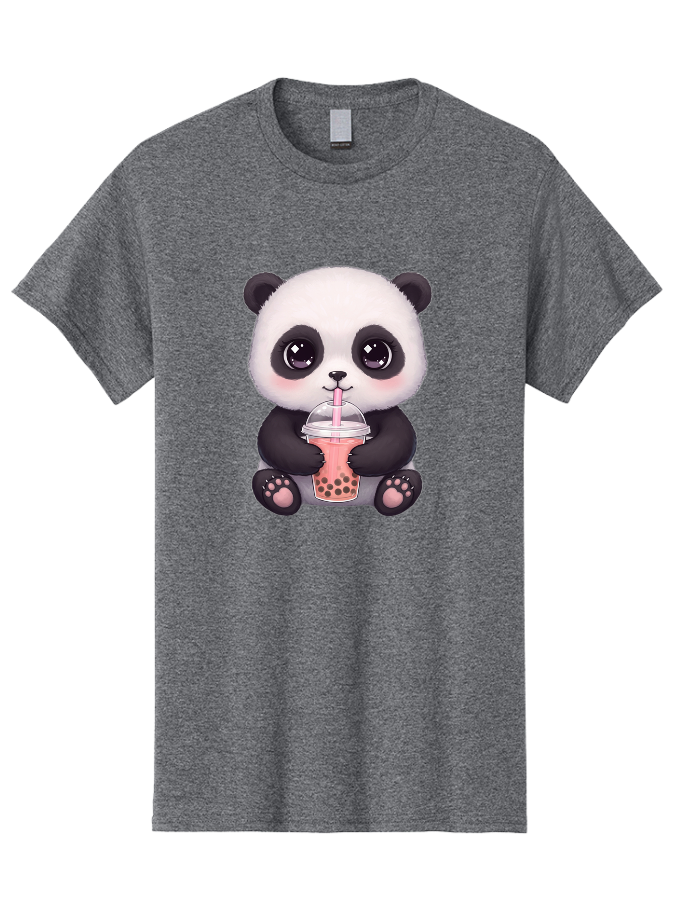 Panda-Drinking-Boba Men'S Graphic Tee, 100% Cotton, Comfortable Casual Summer Wear, Machine Washable, Kawaii Panda, Adorable Cartoon, Bubble Tea, Boba Drink, Pink Straw, Cute Illustration, Digital Art, Panda Bear, Drinking Tea, Bae577