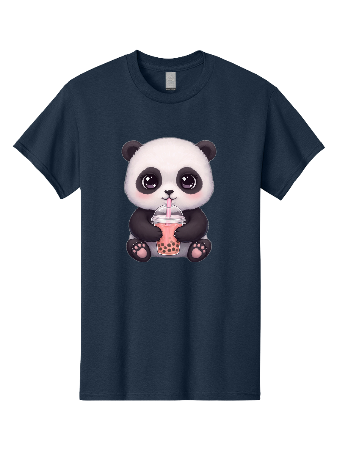 Panda-Drinking-Boba Men'S Graphic Tee, 100% Cotton, Comfortable Casual Summer Wear, Machine Washable, Kawaii Panda, Adorable Cartoon, Bubble Tea, Boba Drink, Pink Straw, Cute Illustration, Digital Art, Panda Bear, Drinking Tea, Bae577