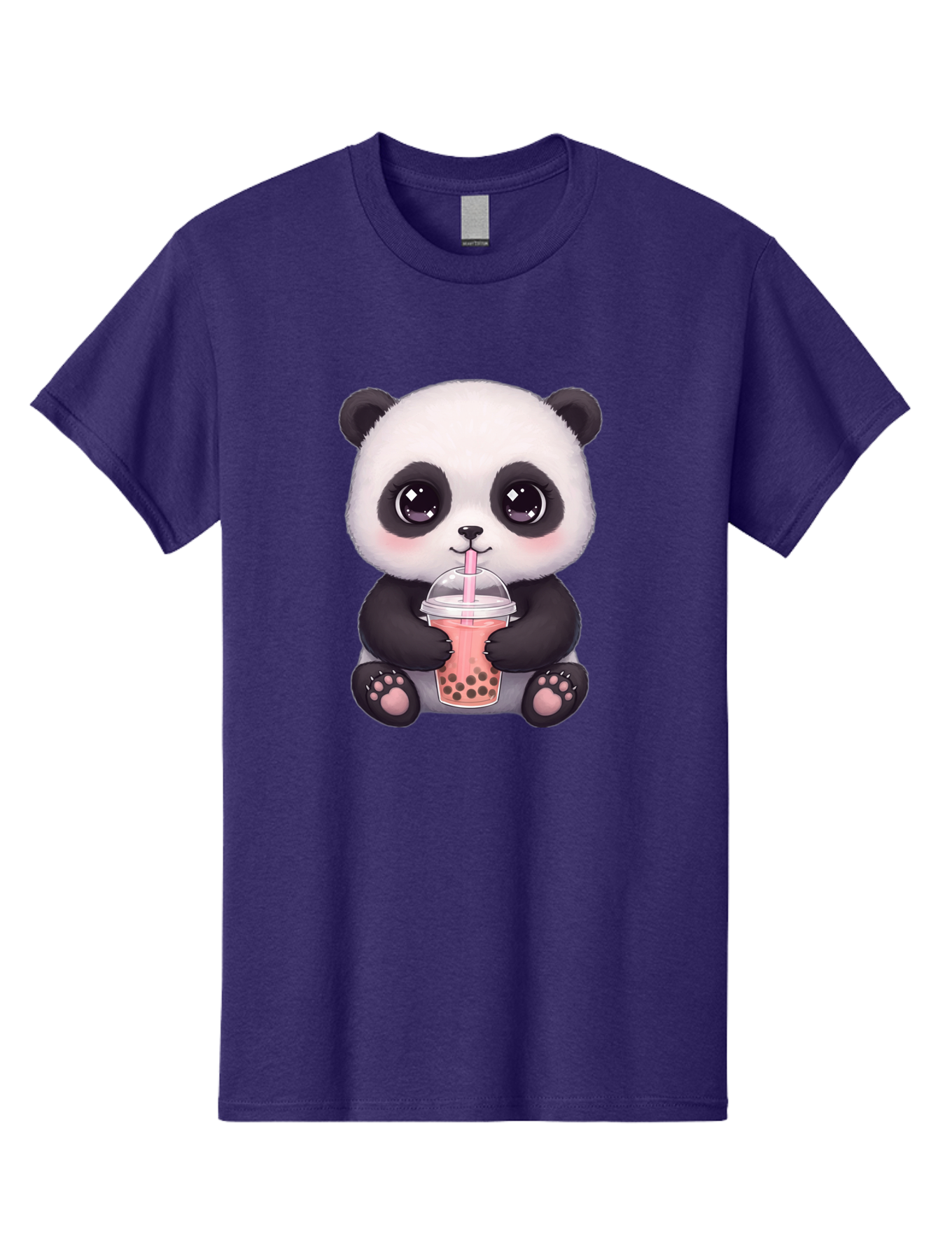 Panda-Drinking-Boba Men'S Graphic Tee, 100% Cotton, Comfortable Casual Summer Wear, Machine Washable, Kawaii Panda, Adorable Cartoon, Bubble Tea, Boba Drink, Pink Straw, Cute Illustration, Digital Art, Panda Bear, Drinking Tea, Bae577