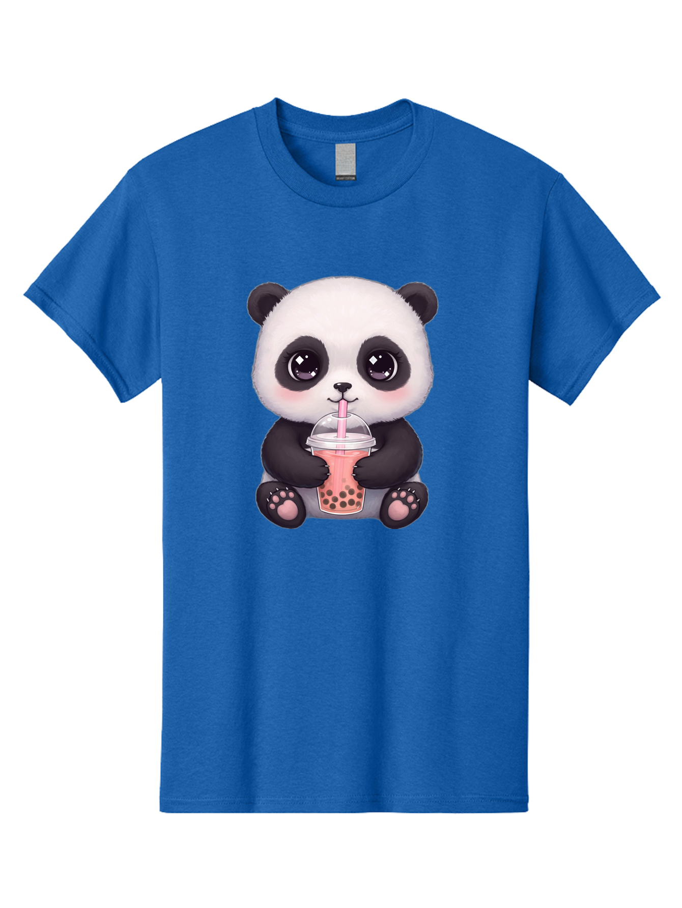 Panda-Drinking-Boba Men'S Graphic Tee, 100% Cotton, Comfortable Casual Summer Wear, Machine Washable, Kawaii Panda, Adorable Cartoon, Bubble Tea, Boba Drink, Pink Straw, Cute Illustration, Digital Art, Panda Bear, Drinking Tea, Bae577