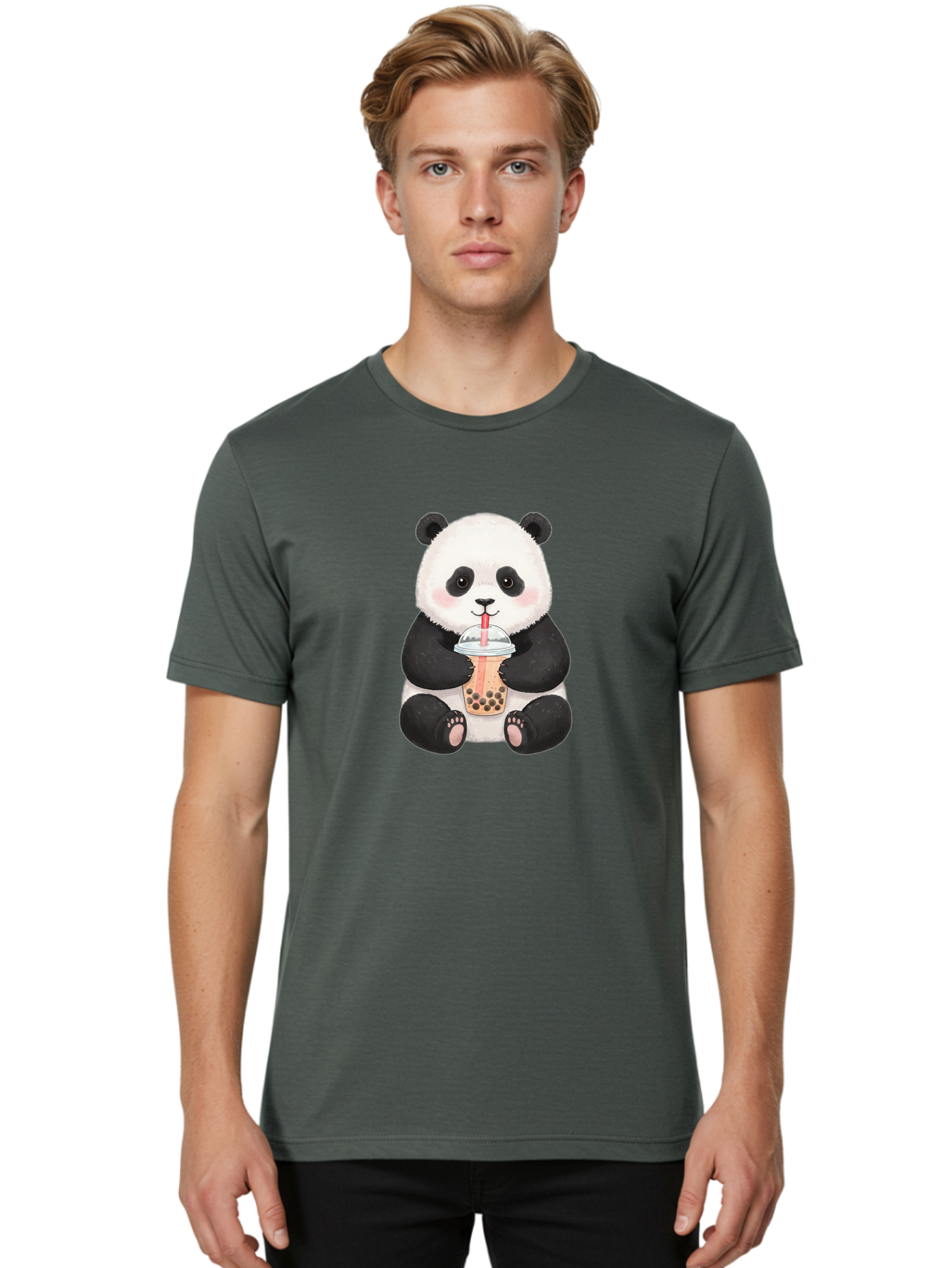Panda-Drinking-Bubble-Tea-1 Men'S Graphic Tee, 100% Cotton, Comfortable Casual Summer Wear, Machine Washable, Panda Drinking Bubble Tea, Bubble Tea, Cute Panda, Cartoon Panda, Boba Tea, Adorable Animal, Milk Tea, Kawaii Culture, Panda Bear Bae578